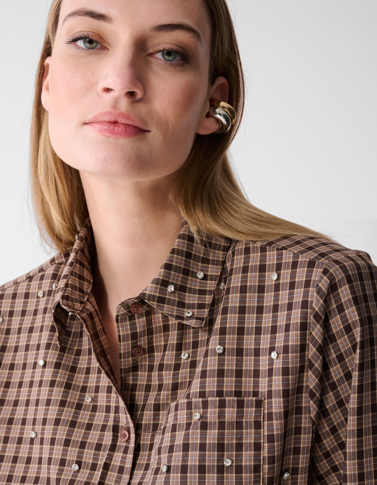 Ruiten Shoulder Strass Blouse Bruin SHOEBY WOMEN