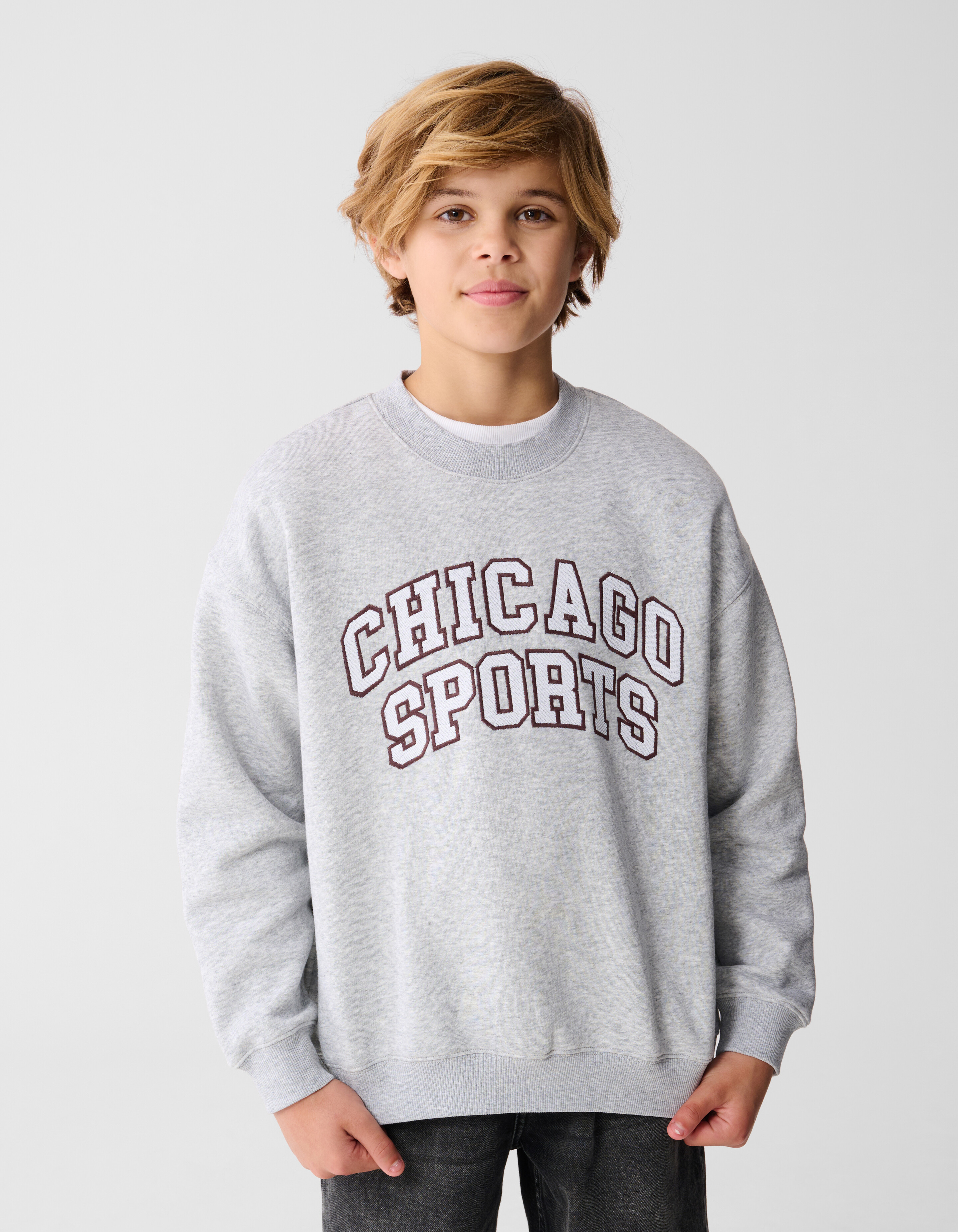 Chicago-Kunstdruck-Pullover, hellgrau SHOEBY BOYS