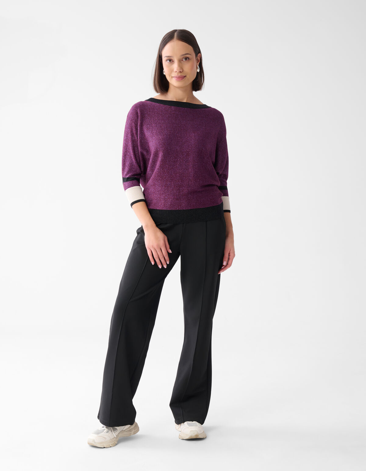 Colorblock Glitter Batwing Pullover Dunkelrot SHOEBY WOMEN