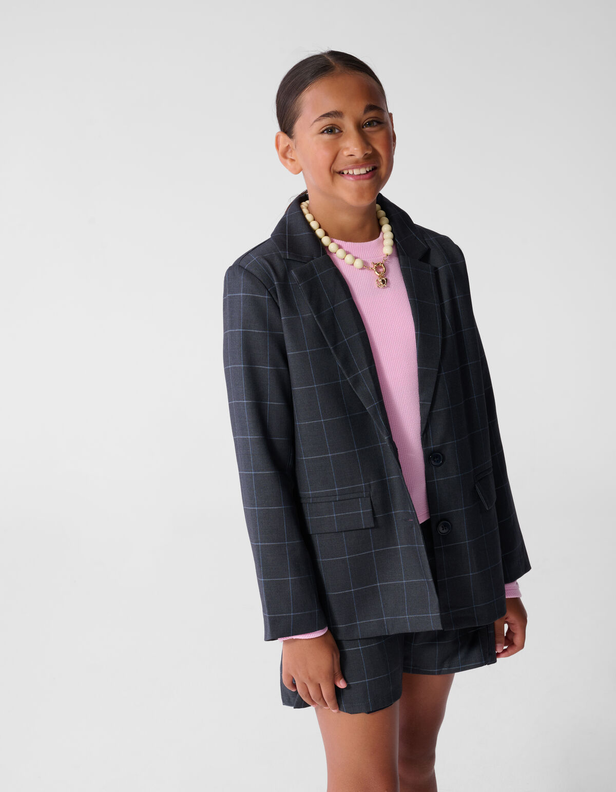 Blazer mit Karomuster in Relaxed Fit Dunkelgrau SHOEBY GIRLS