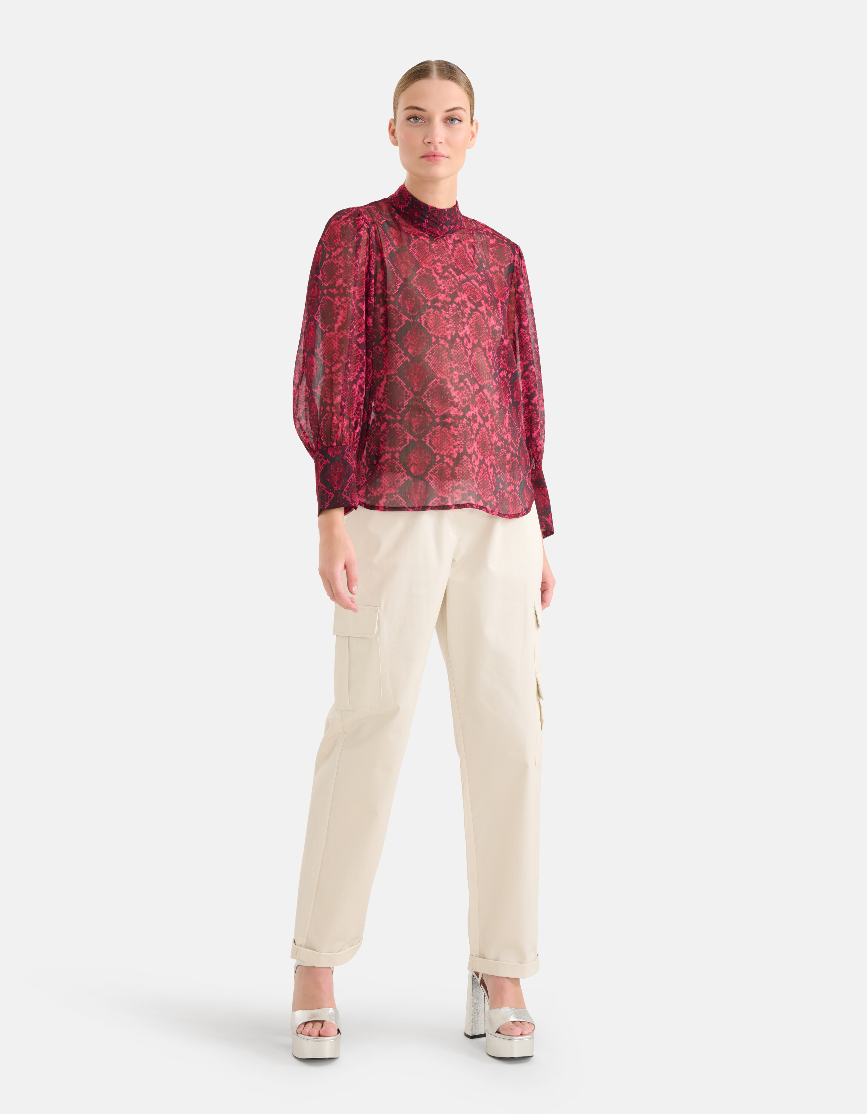 Chiffon-Bluse mit Schlangendruck Dunkelrosa SHOEBY WOMEN