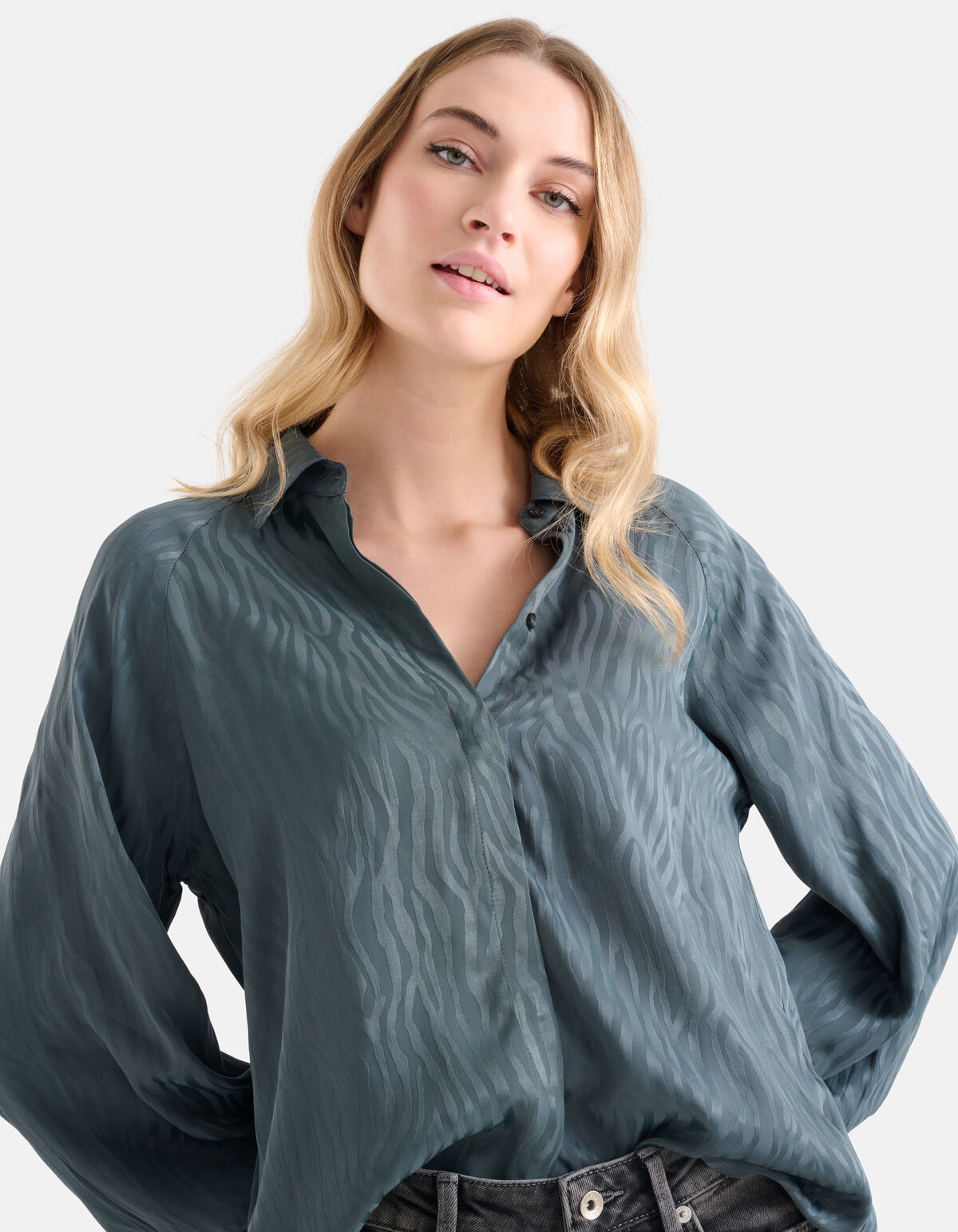 Entspannte Jacquard-Bluse Petrol SHOEBY WOMEN