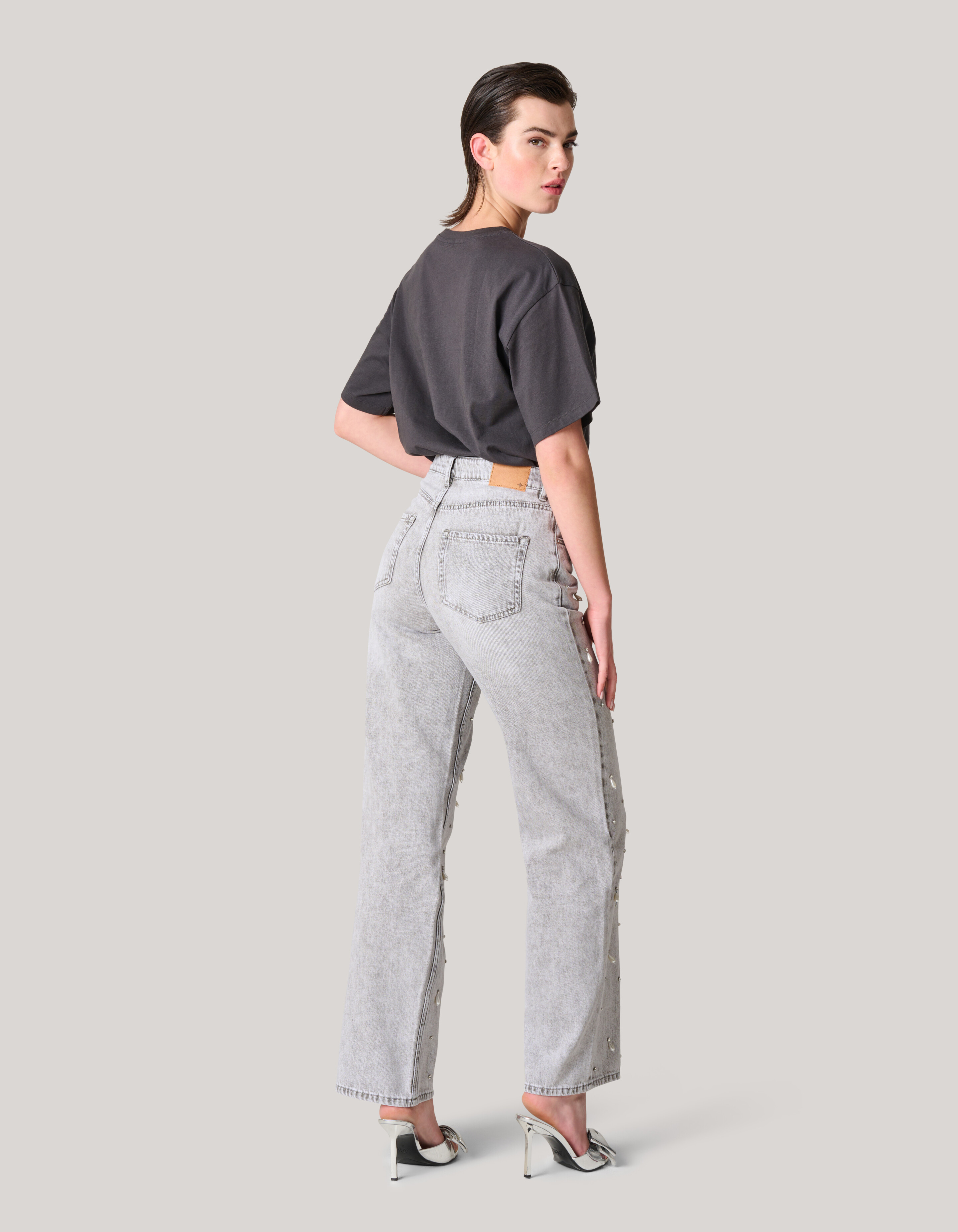 Besticktes Puff-T-Shirt Dunkelgrau SHOEBY WOMEN