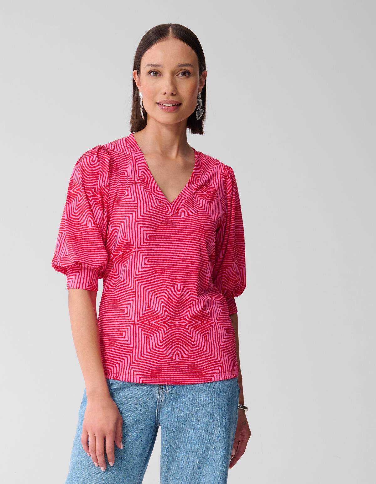 Bedrucktes Ripp-Jersey-Top Rosa/Rot SHOEBY WOMEN