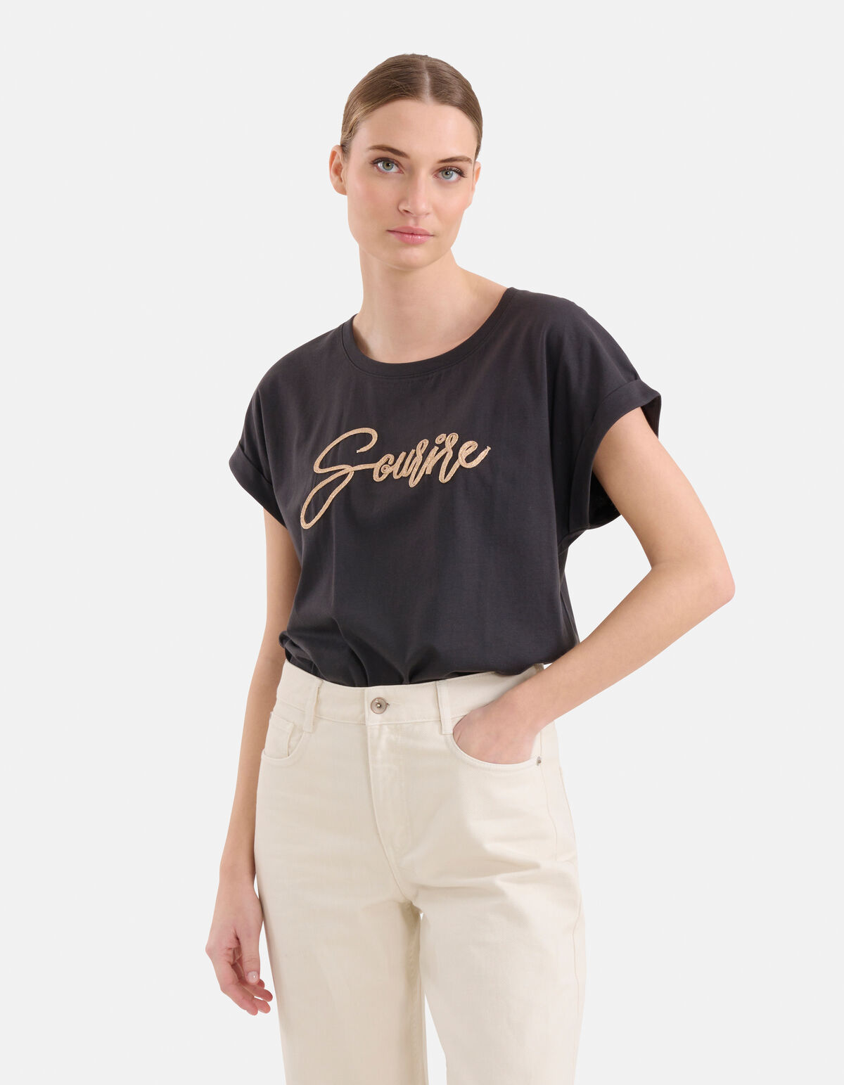 Crochet Tekst T-shirt Zwart SHOEBY WOMEN