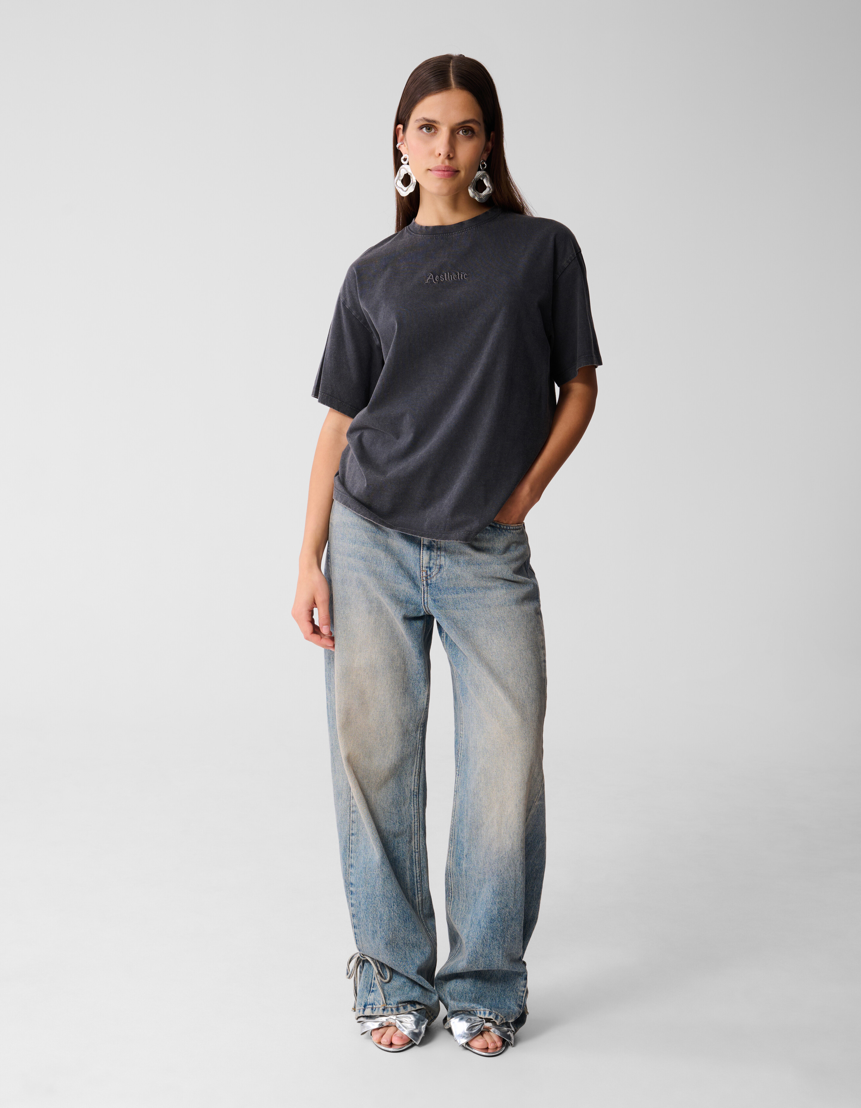 Ästhetisch gewaschenes T-shirt Grau SHOEBY WOMEN
