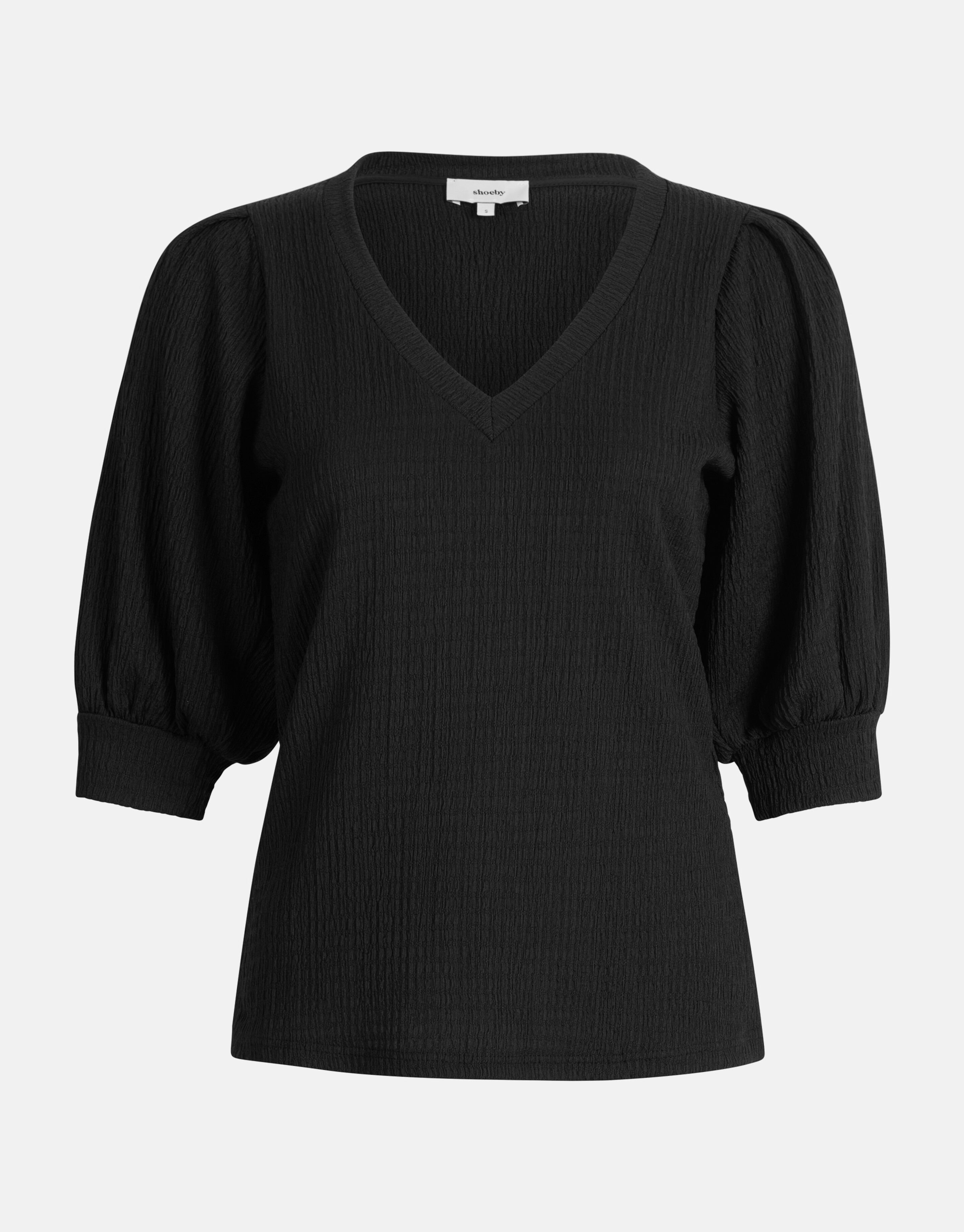 Crinkle Top mit V-Ausschnitt Schwarz SHOEBY WOMEN