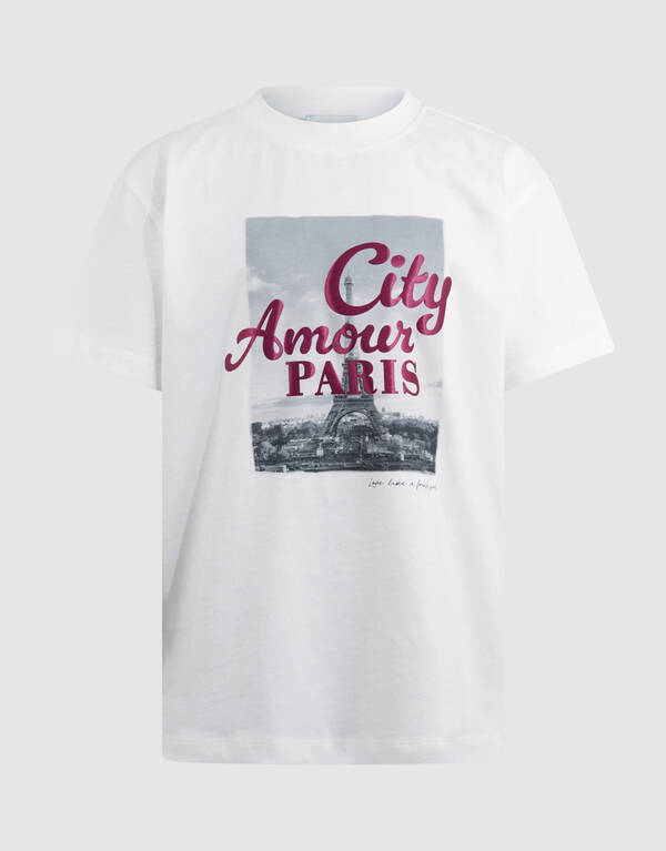 Paris Shiny Artwork T-Shirt Off-White SHOEBY GIRLS