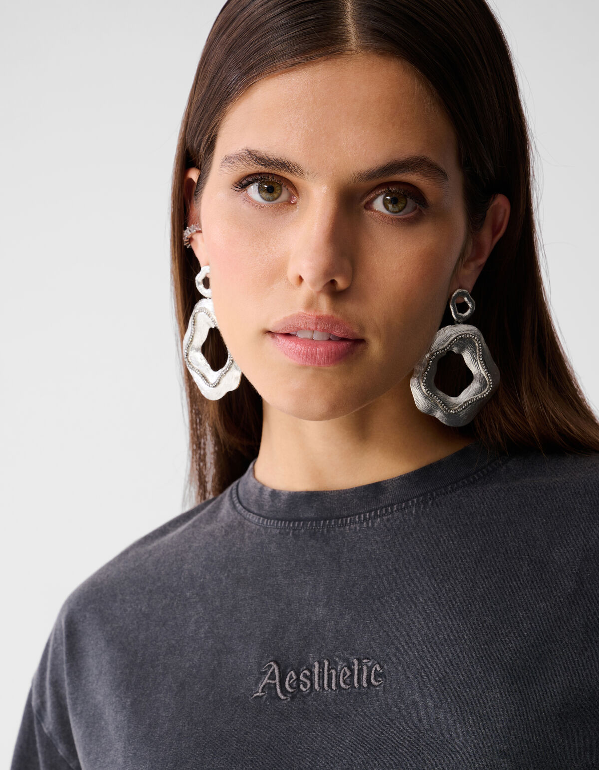 Oversized Washed T-Shirt Dunkelgrau SHOEBY WOMEN