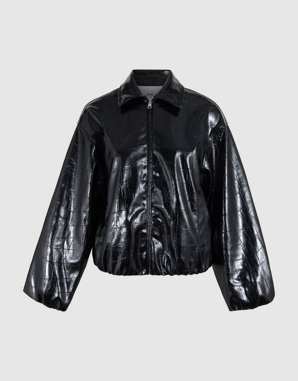 Oversized Croco Bomber Jacke Schwarz SHOEBY WOMEN