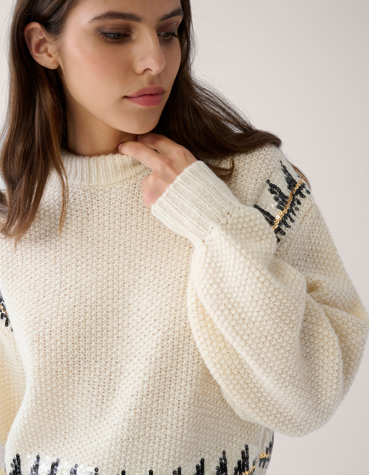 Gestrickter Pailetten-Pullover Off White von Mieke SHOEBY WOMEN
