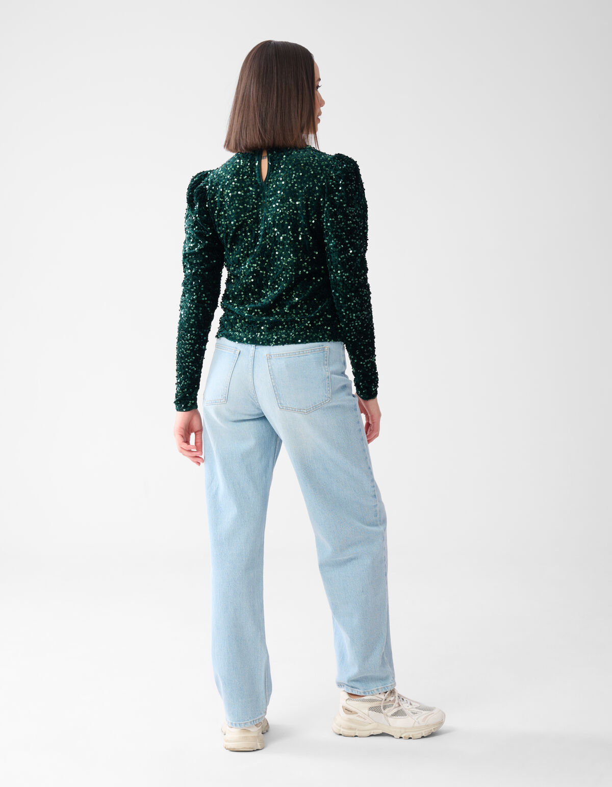 Samtpailletten Top Dunkelgrün SHOEBY WOMEN