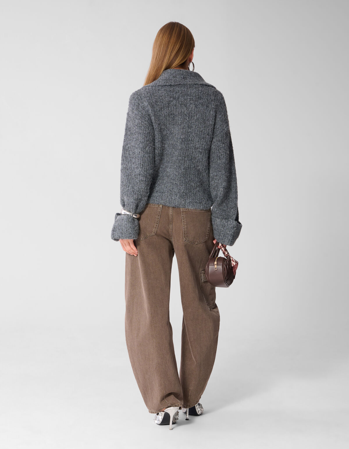 Zip Collar Strickpullover Grau SHOEBY WOMEN