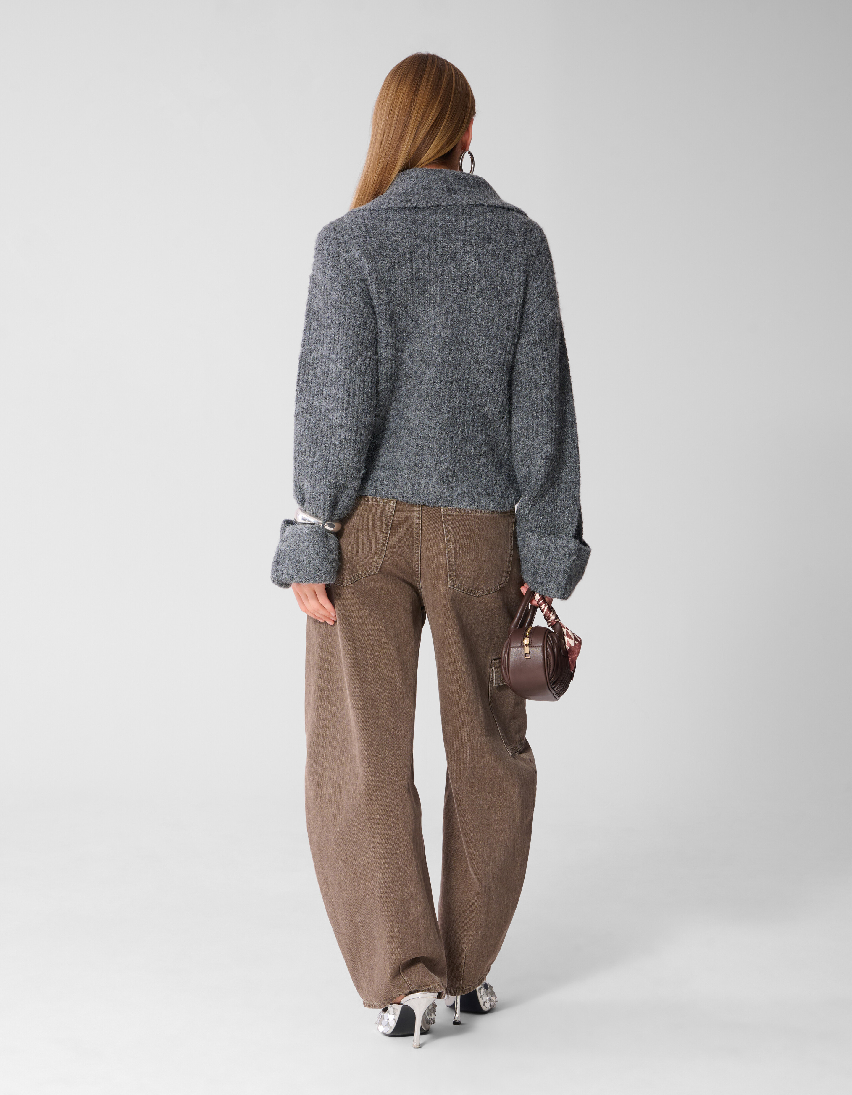 Zip Collar Strickpullover Grau SHOEBY WOMEN