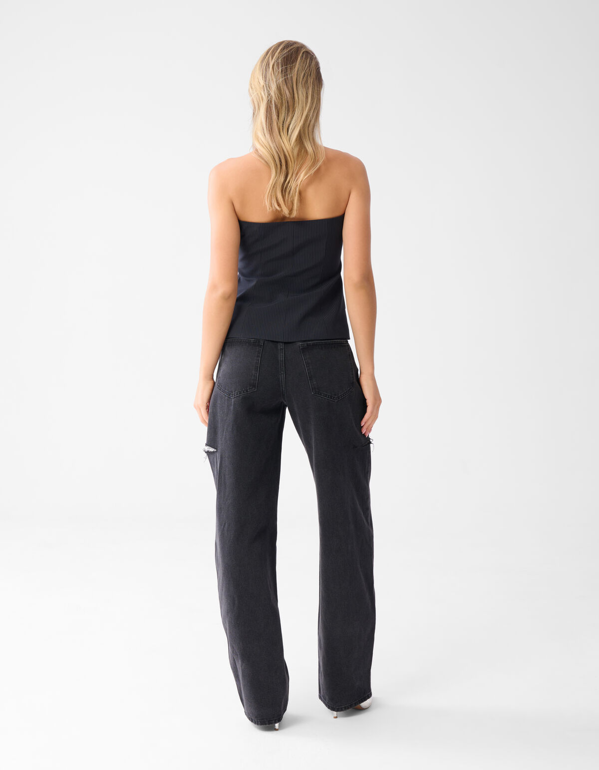 Side Cut Straight Fit Jeans Schwarz SHOEBY WOMEN