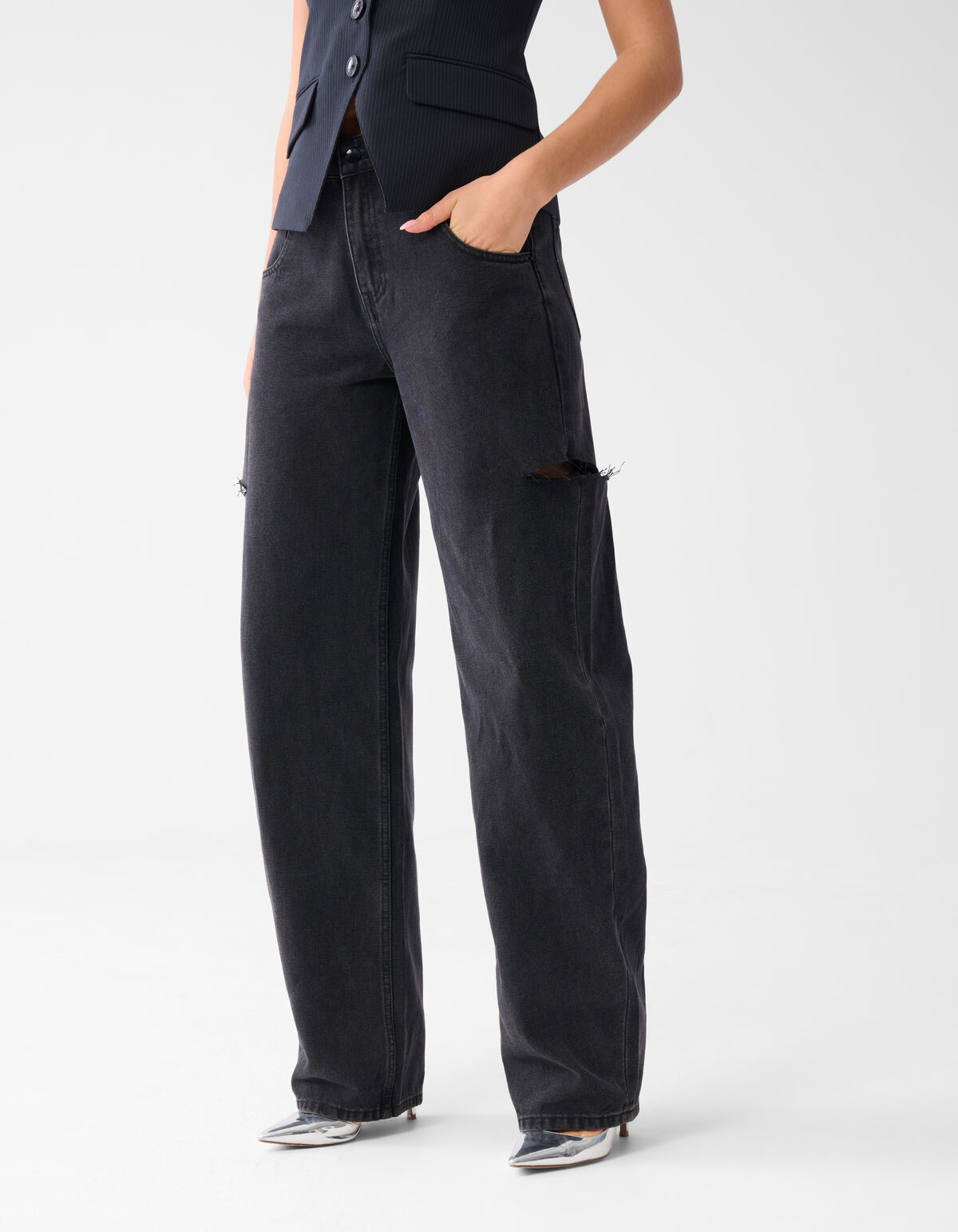 Side Cut Straight Fit Jeans Schwarz SHOEBY WOMEN