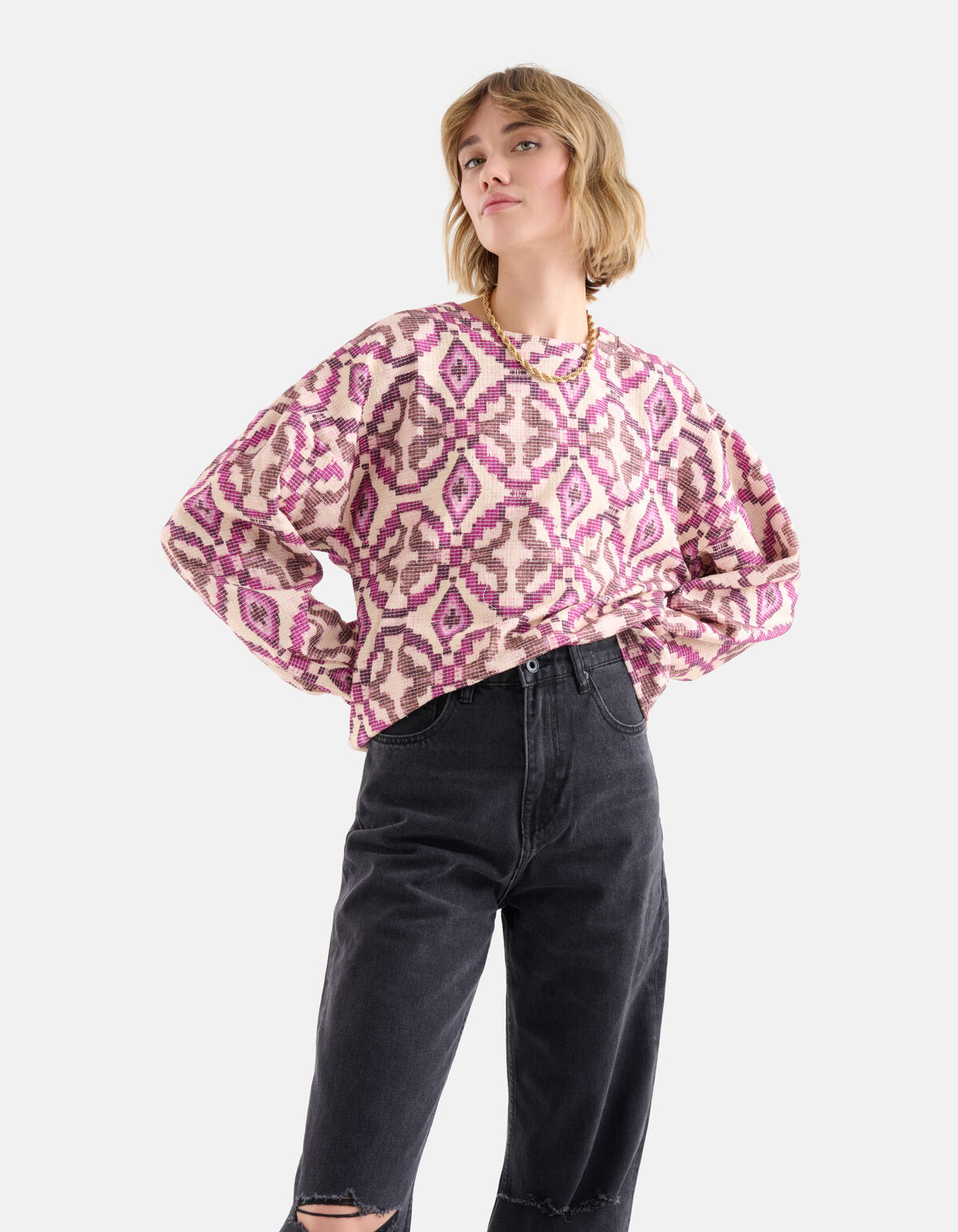 Pullover mit grafischem Print Violett SHOEBY WOMEN