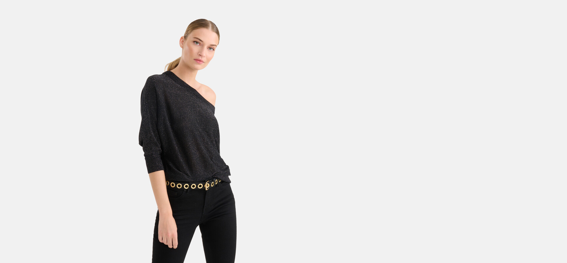 Glitzer Fledermausärmel Pullover Schwarz SHOEBY WOMEN
