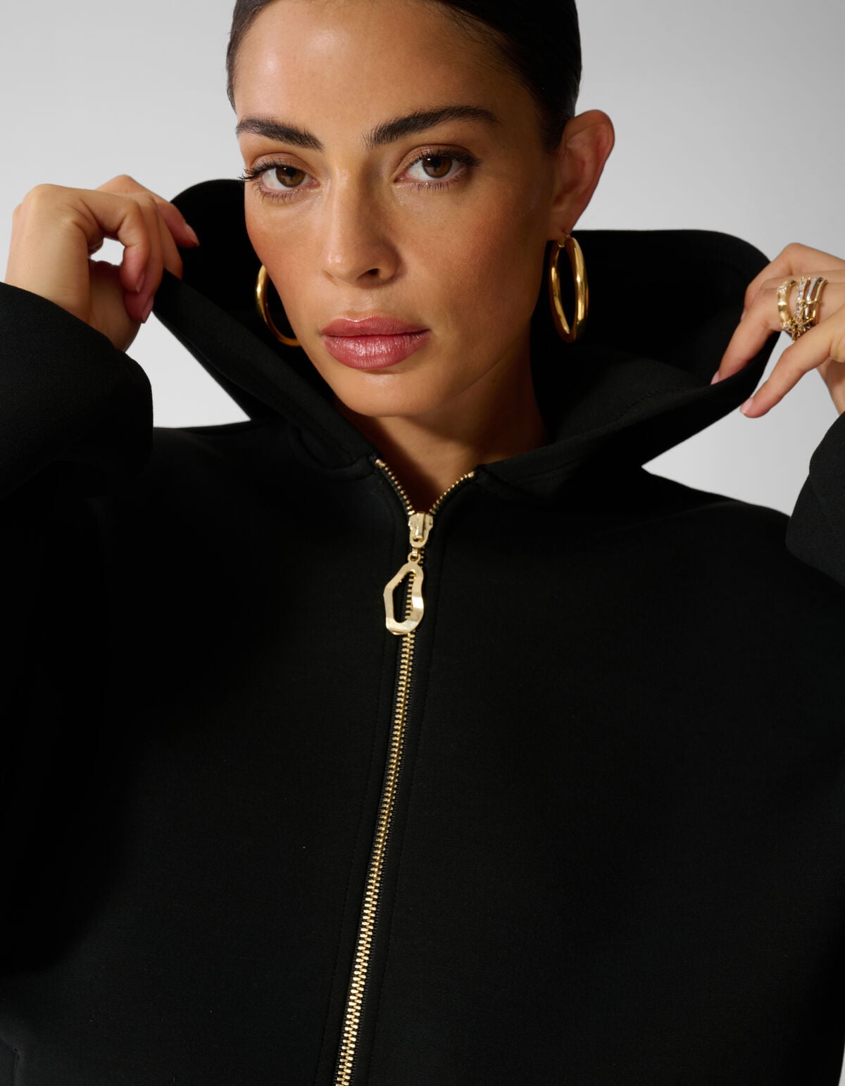 Zipper Hood Strickjacke Schwarz SHOEBY WOMEN
