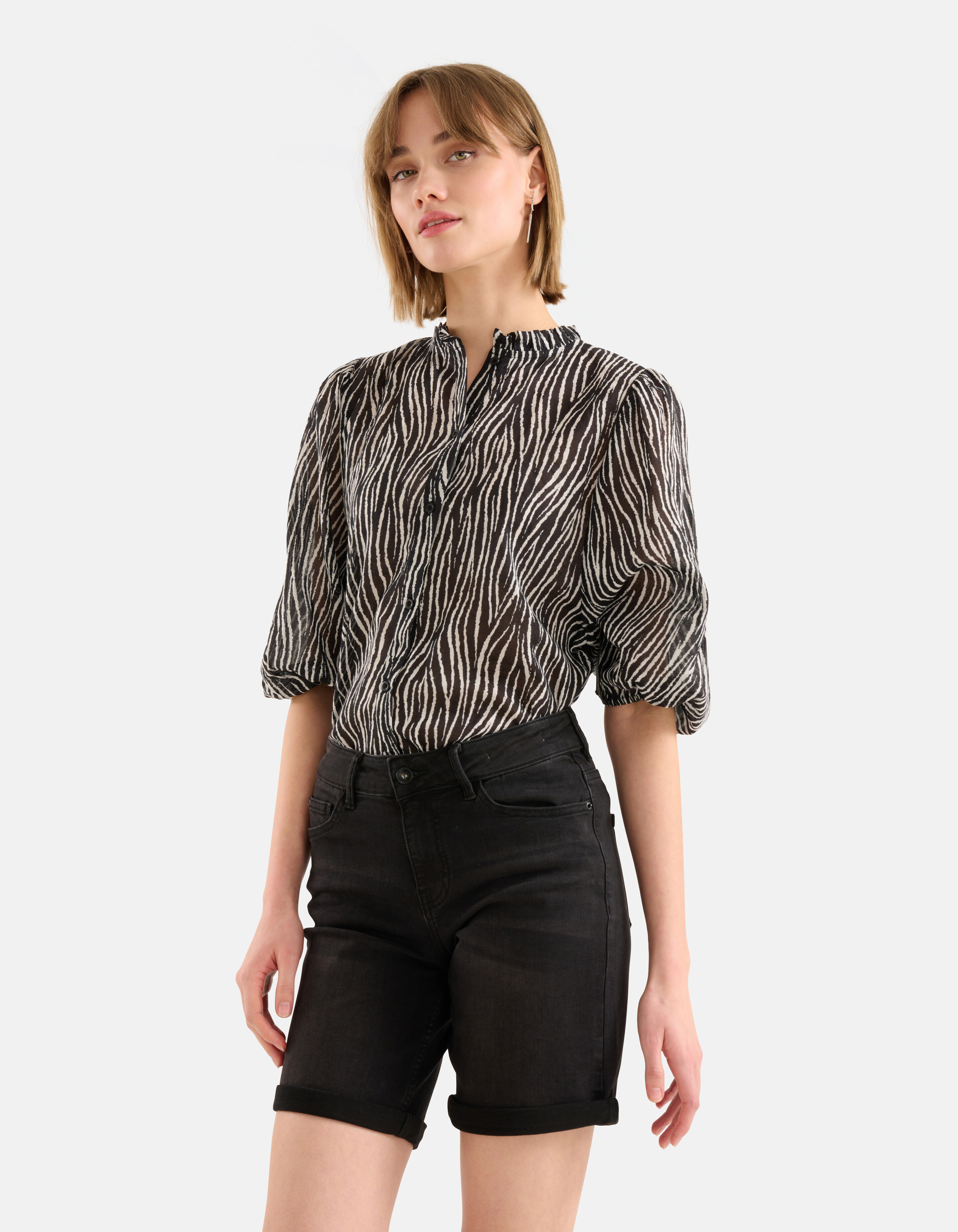 Zebra-Voile-Bluse Schwarz SHOEBY WOMEN