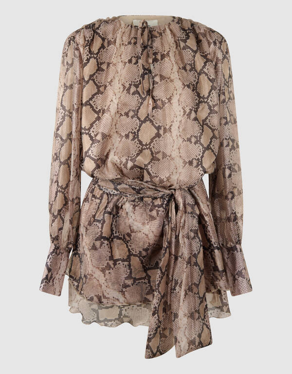 Schlange R&uuml;sche Mini Kleid Hellbraun SHOEBY WOMEN