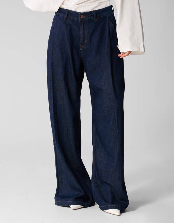 Jeans im Pleated Wide Leg Fit Dunkelblau SHOEBY WOMEN