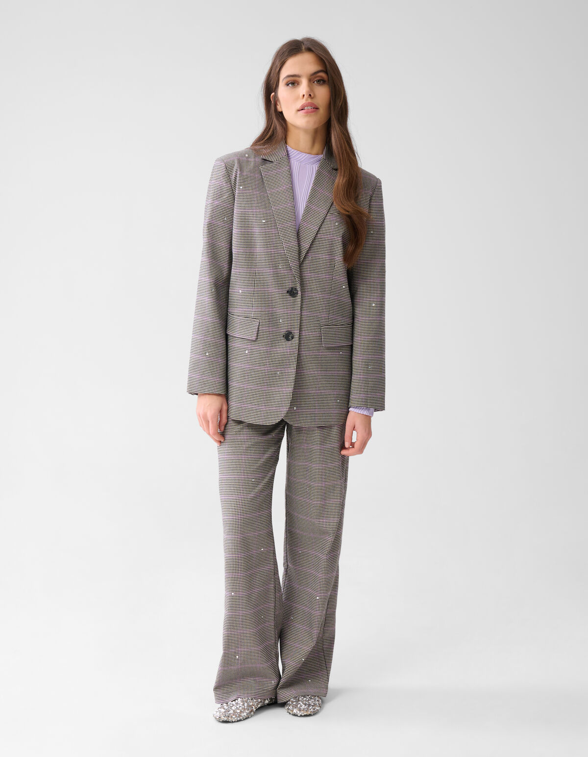 Karierter Blazer mit Strass Grau SHOEBY WOMEN