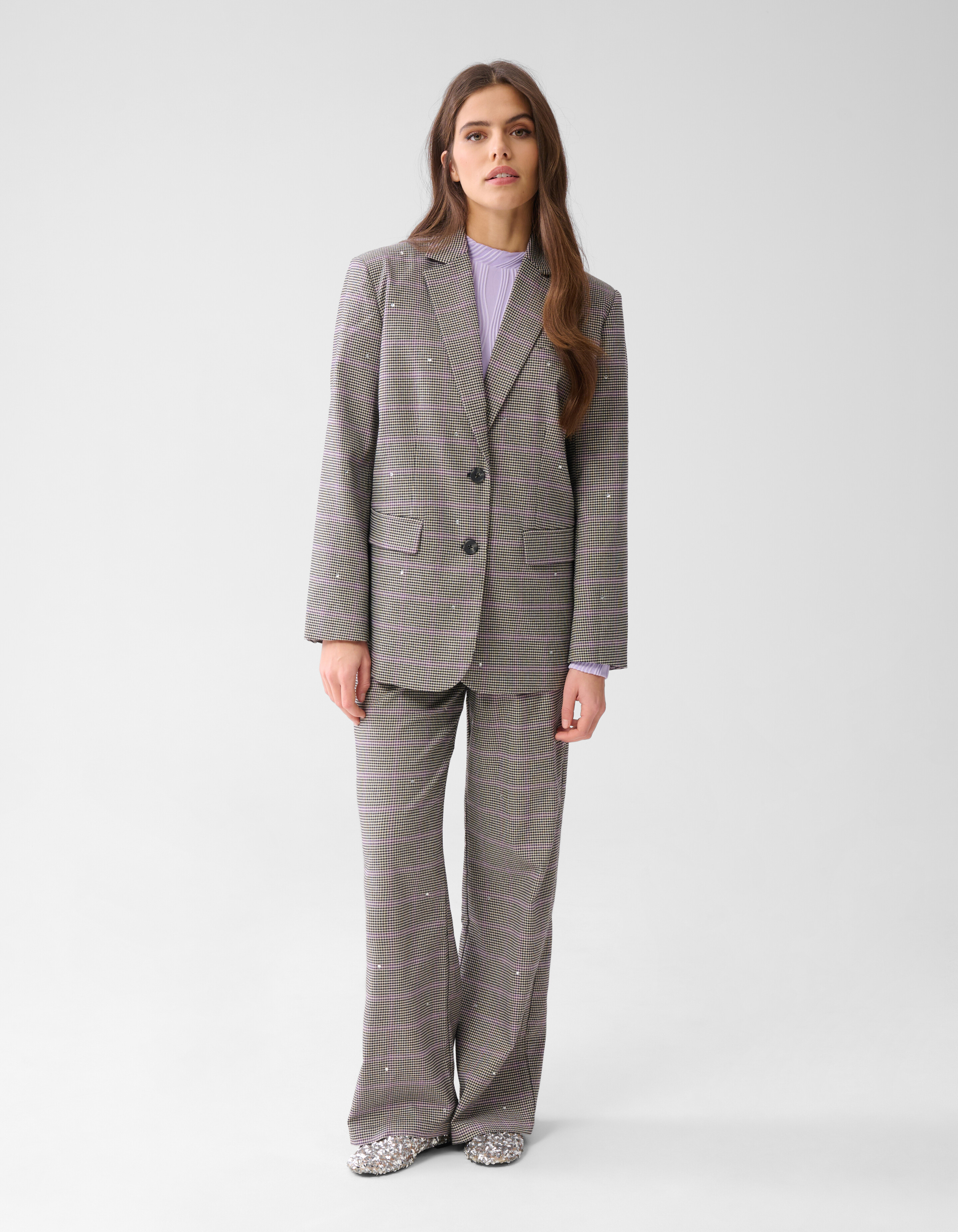 Karierter Blazer mit Strass Grau SHOEBY WOMEN