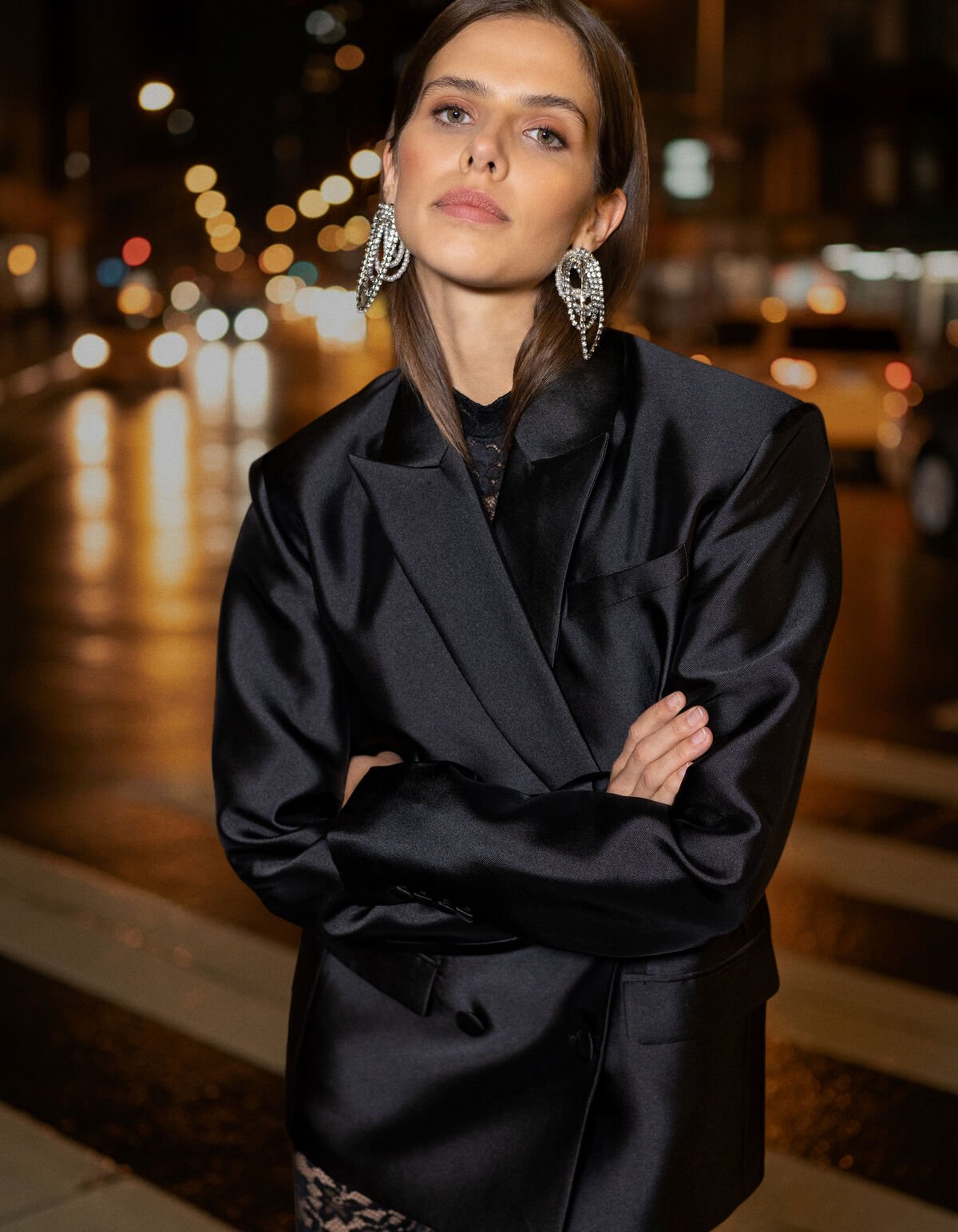 Oversized Satin Twill Blazer Black SHOEBY WOMEN