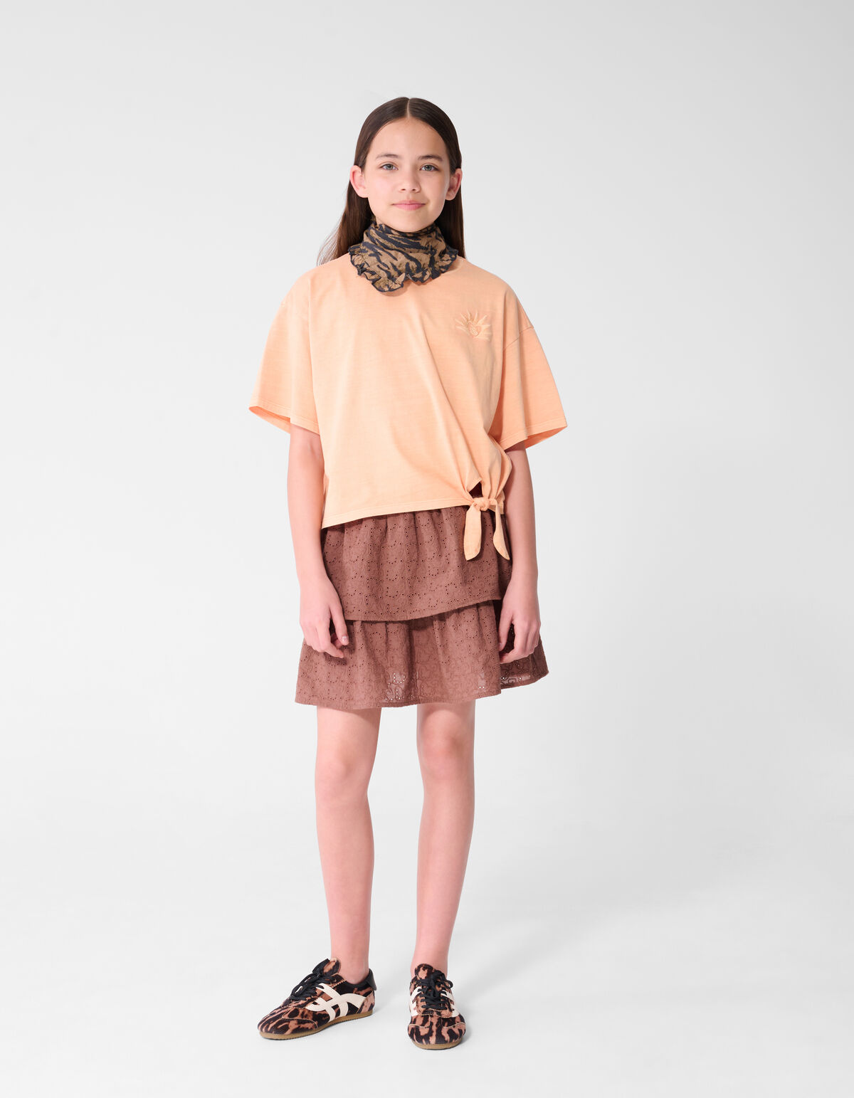 Strik Stickerei T-Shirt Hellorange SHOEBY GIRLS