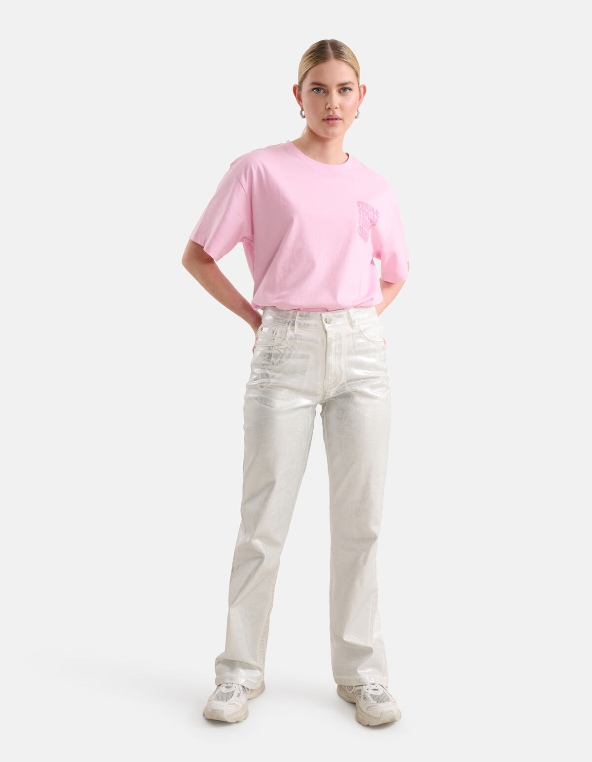 Metallic Wide Leg Jeans Zilver SHOEBY WOMEN