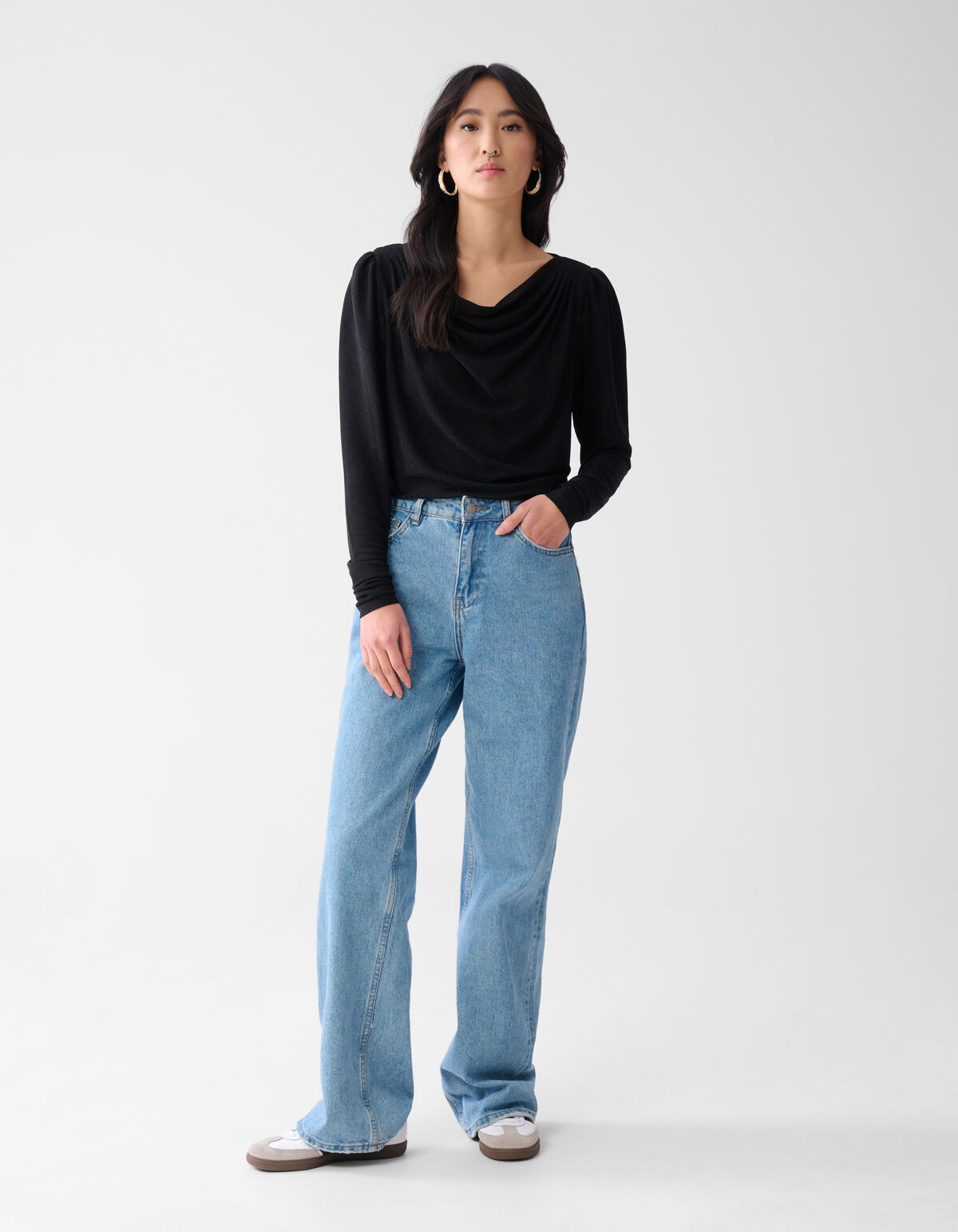Glitzer Drapierungsbluse Schwarz SHOEBY WOMEN