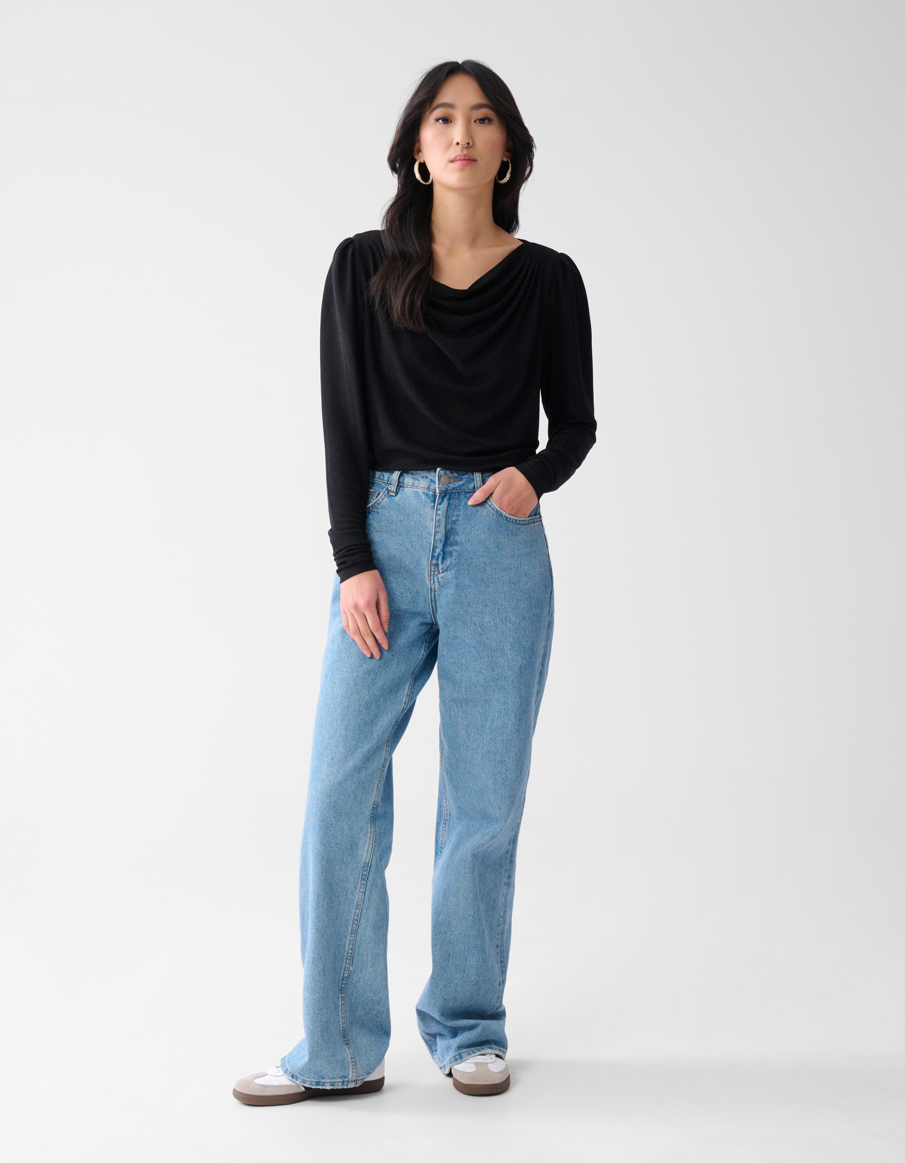 Glitzer Drapierungsbluse Schwarz SHOEBY WOMEN