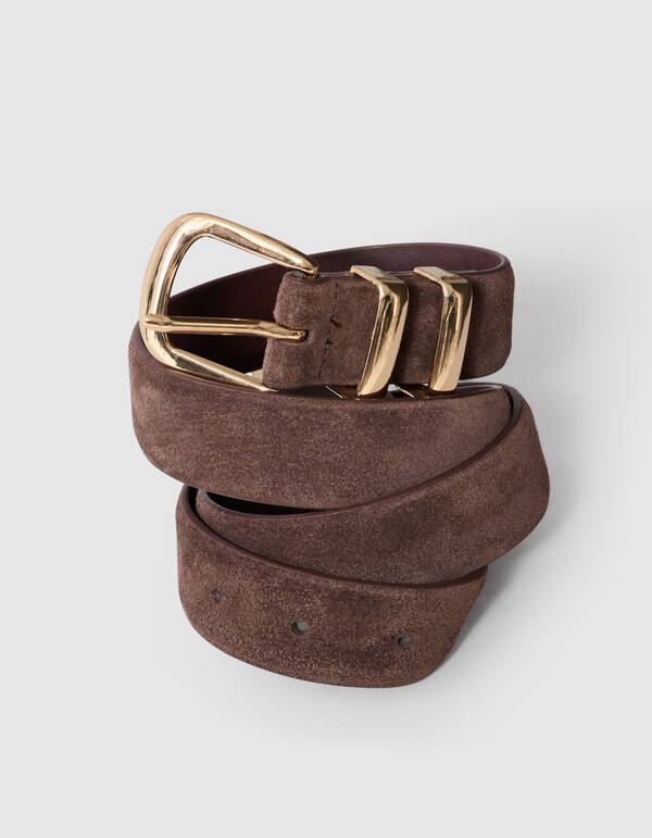 Doppelter Metall Wildlederg&uuml;rtel dunkelbraun SHOEBY ACCESSOIRES