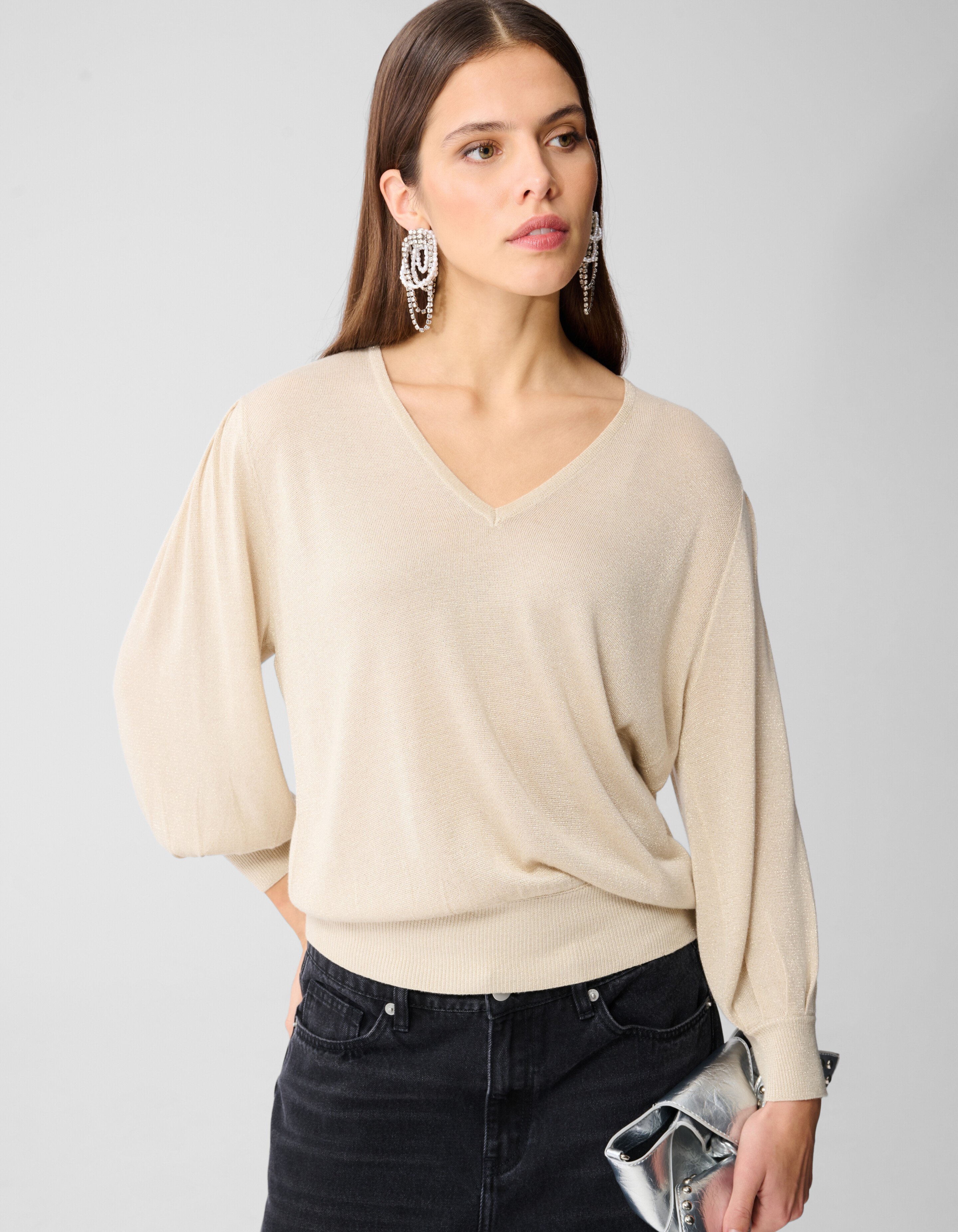 Glitzer-Pullover mit V-Ausschnitt Sand SHOEBY WOMEN
