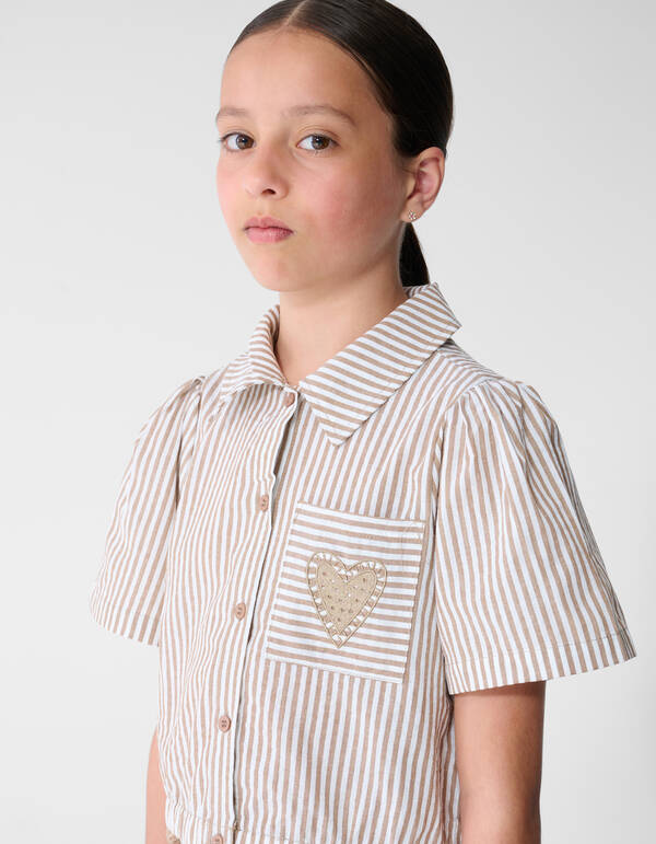 Nadelstreifenstickerei-Bluse Braun SHOEBY GIRLS