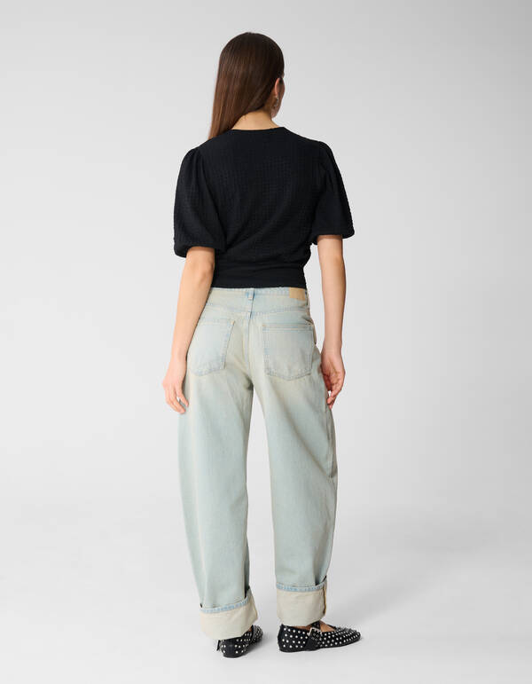 Ger&uuml;schtes V-Ausschnitt Top Schwarz SHOEBY WOMEN