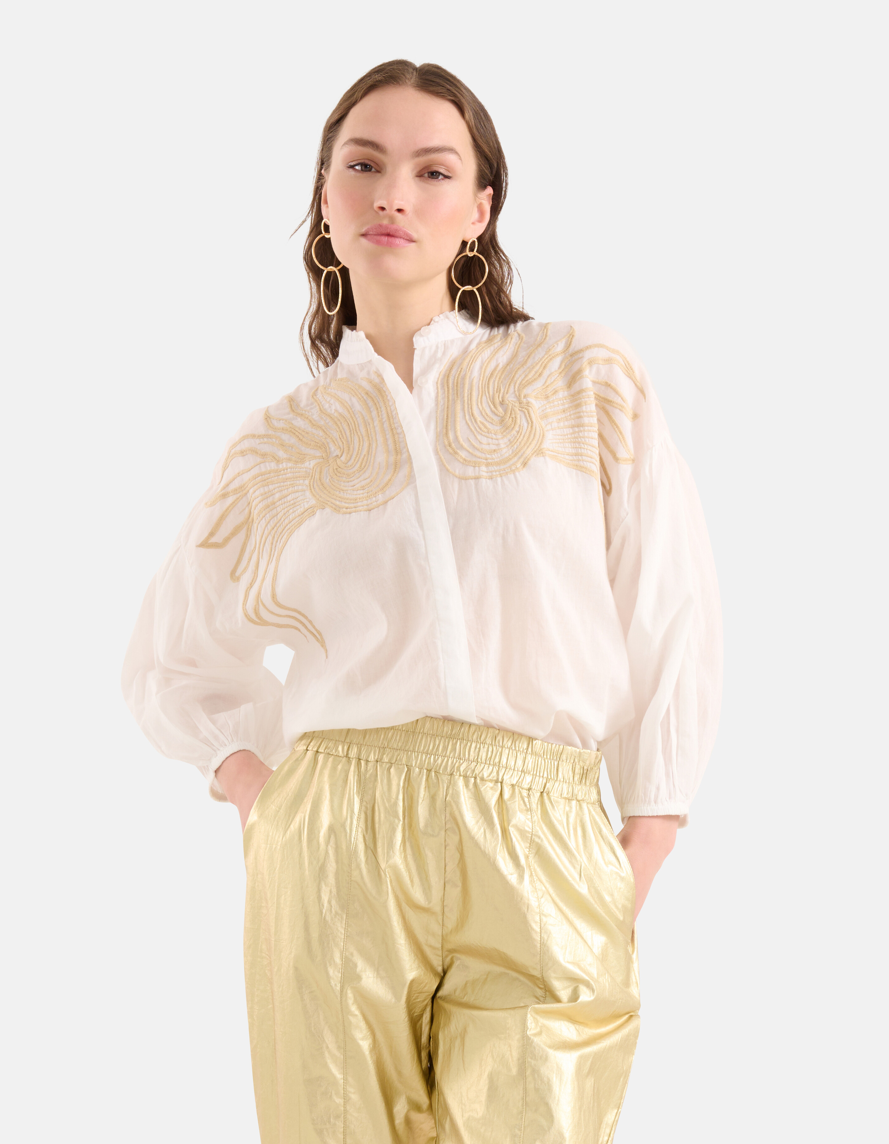 Bluse mit Stickerei Weiß SHOEBY WOMEN