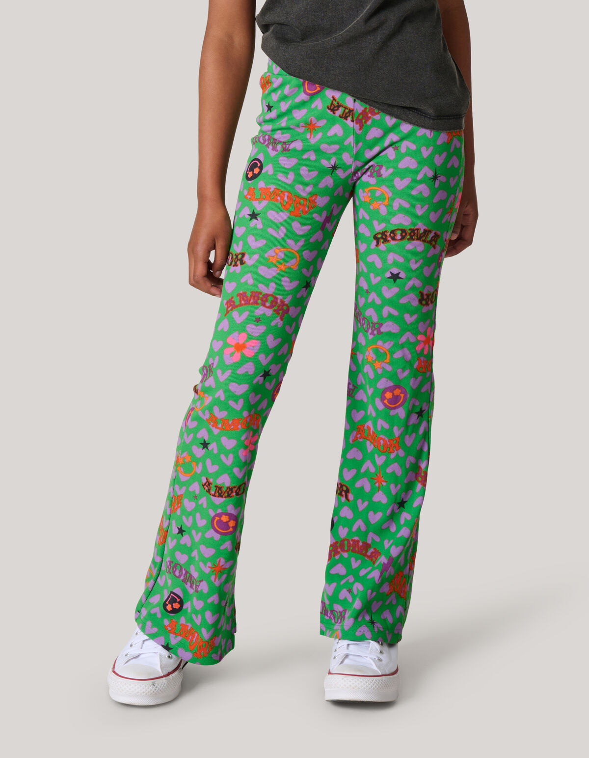 Bedruckte ausgestellte Rippen-Leggings Grün SHOEBY GIRLS