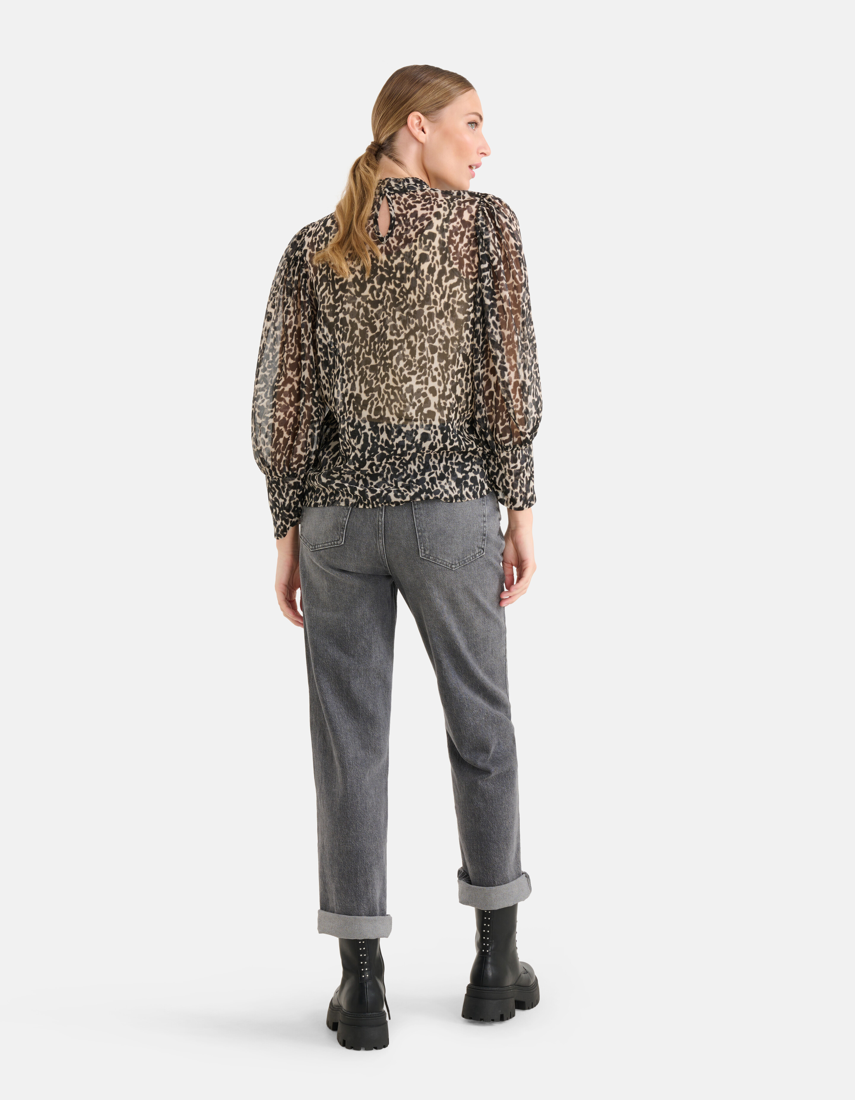 Chiffon Panterprint Blouse Zwart/Beige SHOEBY WOMEN