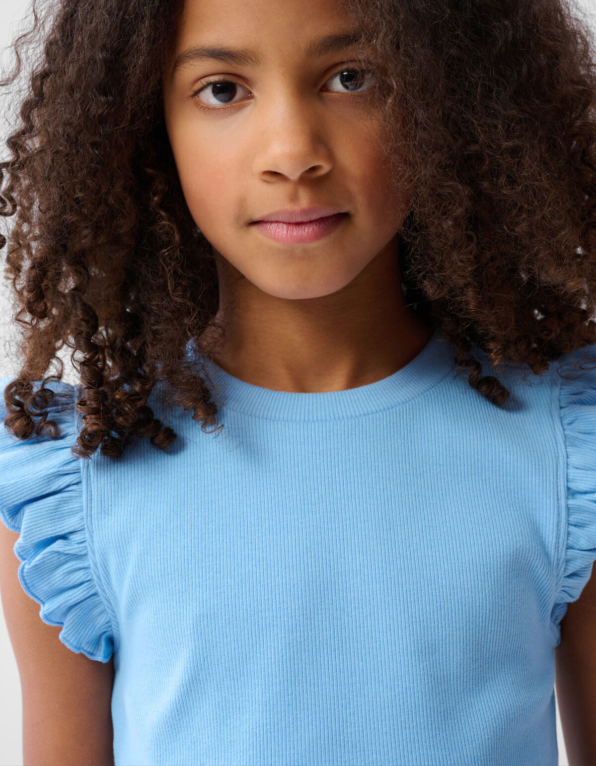Ruffle Rib Top Blau SHOEBY GIRLS