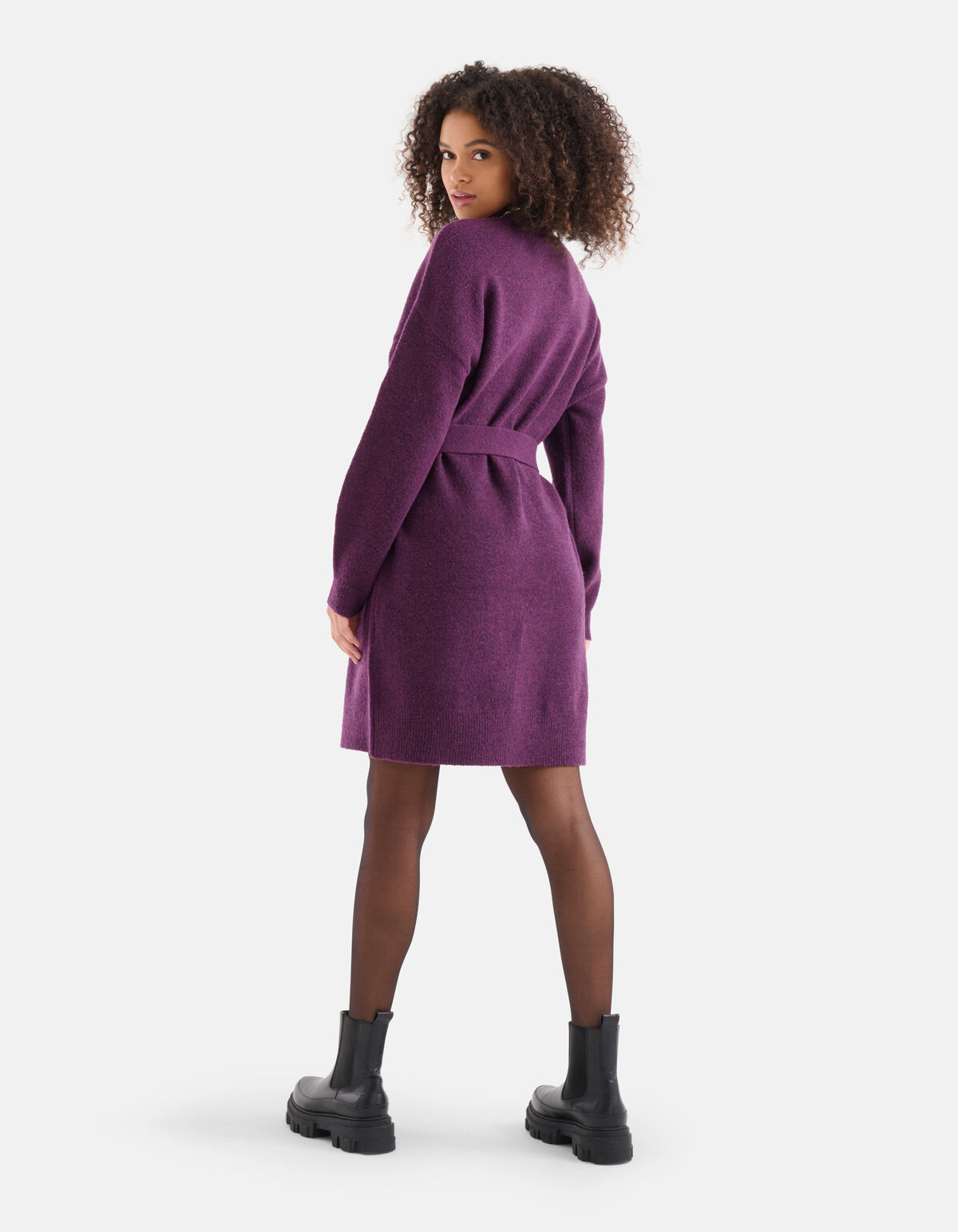 Pulloverkleid mit Gürtel Dunkellila SHOEBY WOMEN