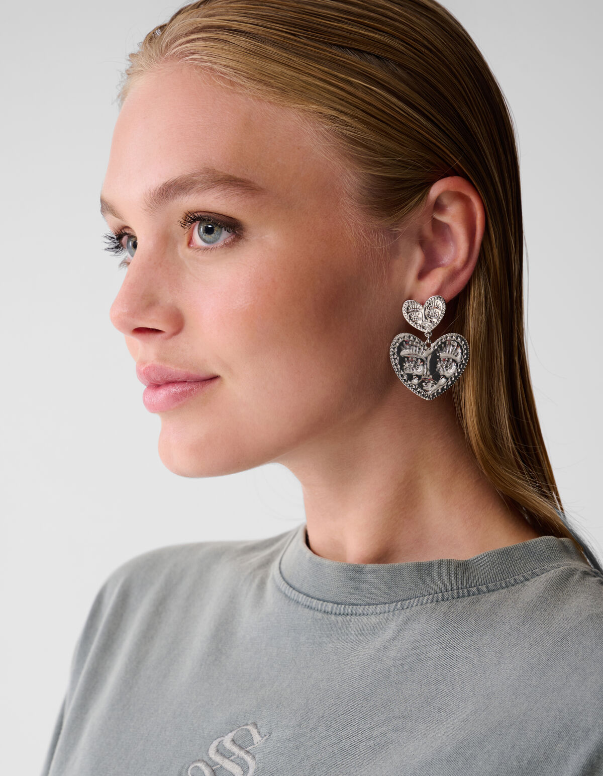 Gesicht Herz Ohrringe Silber SHOEBY ACCESSOIRES