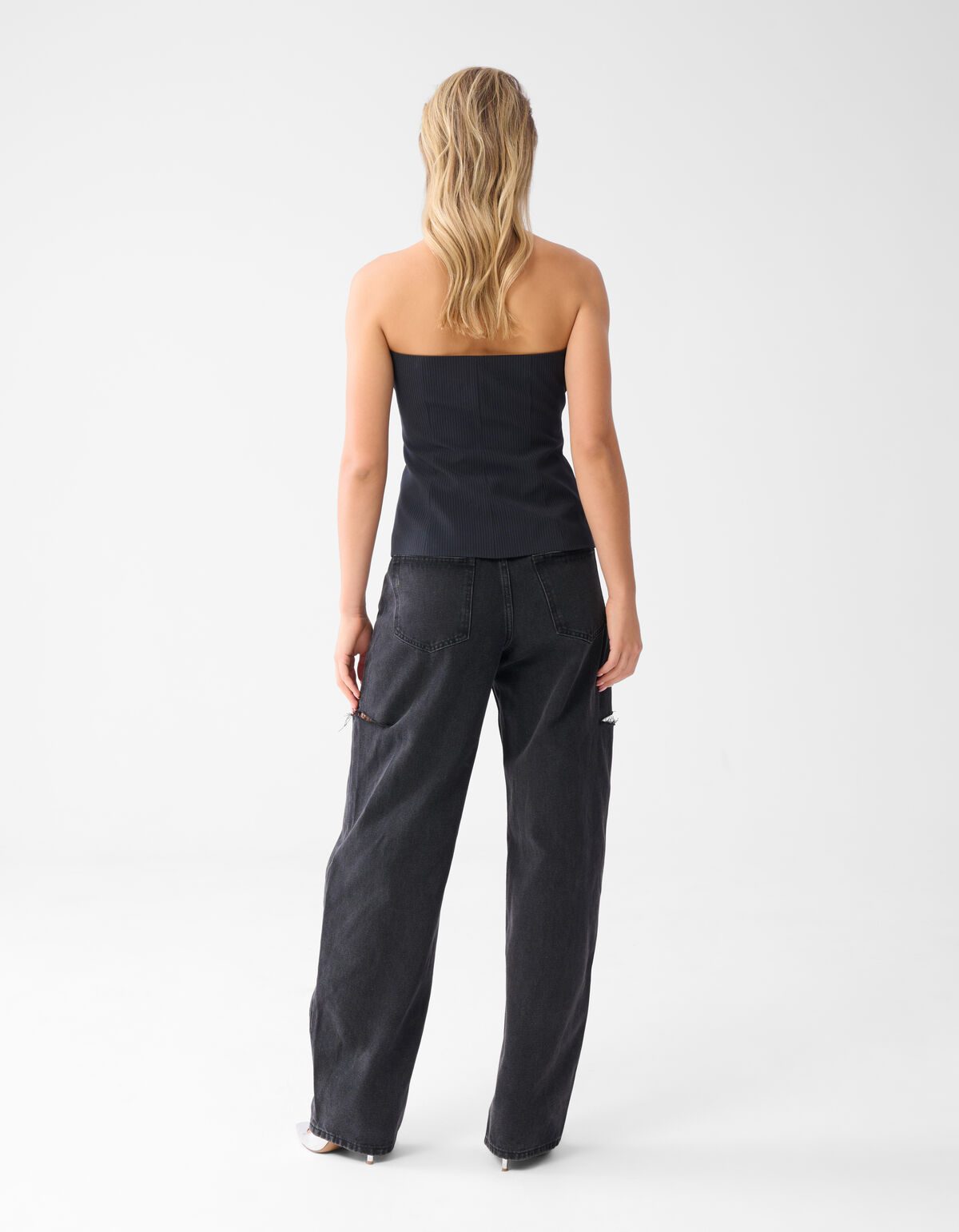 Tr&auml;gerloses Top mit Nadelstreifen Schwarz SHOEBY WOMEN