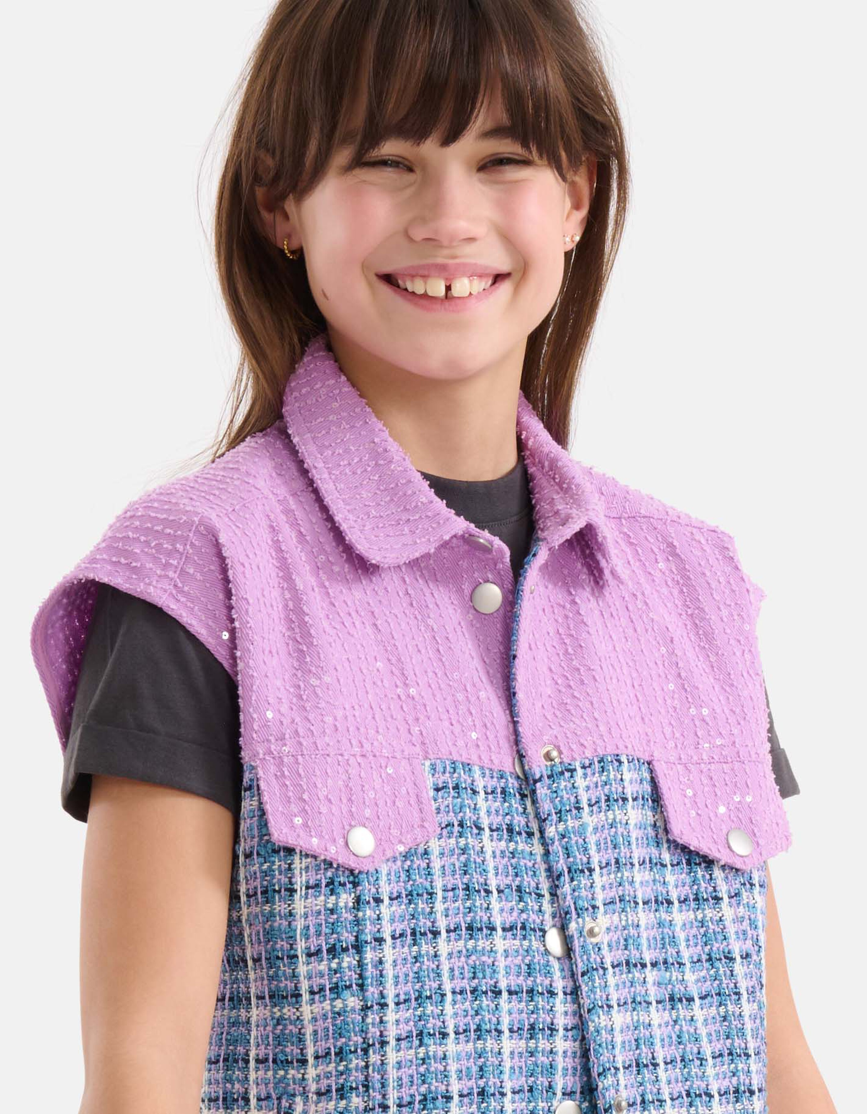 Mixed Tweed Gilet Lila/Blauw SHOEBY GIRLS