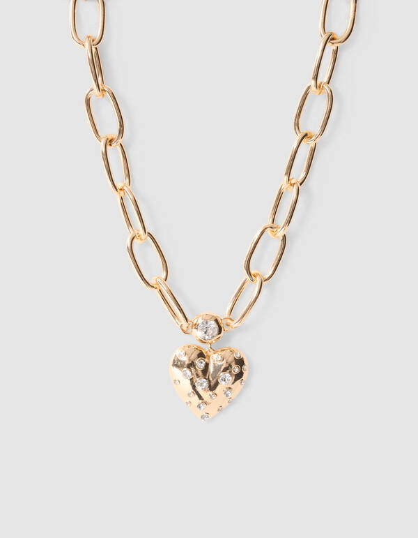 Gro&szlig;e Strass-Herz-Kette Gold SHOEBY ACCESSOIRES