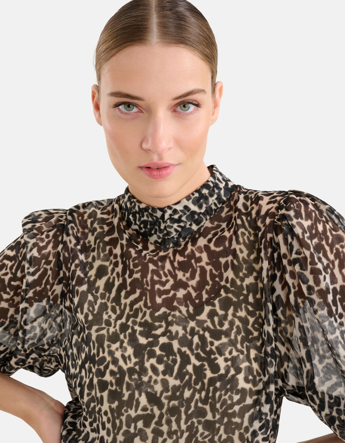 Chiffon Panther Print Bluse Schwarz/Beige SHOEBY WOMEN