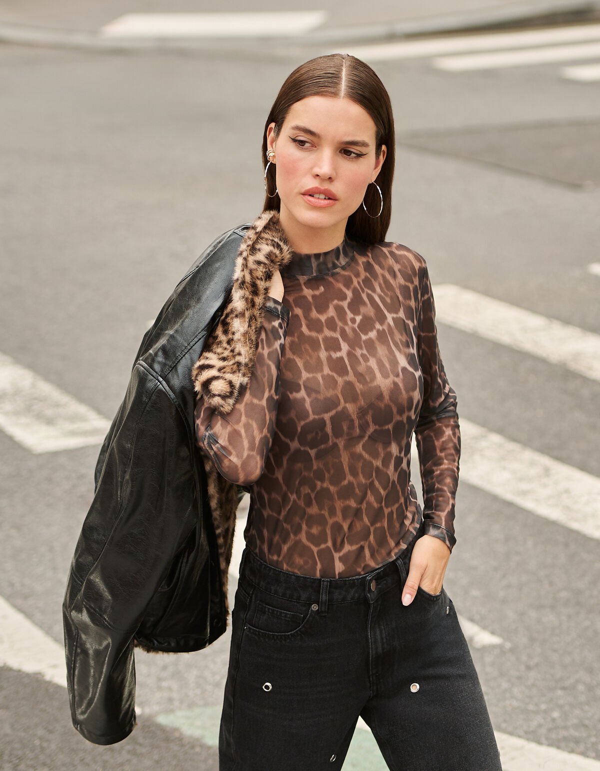 Mesh Jaguar Top Braun SHOEBY WOMEN