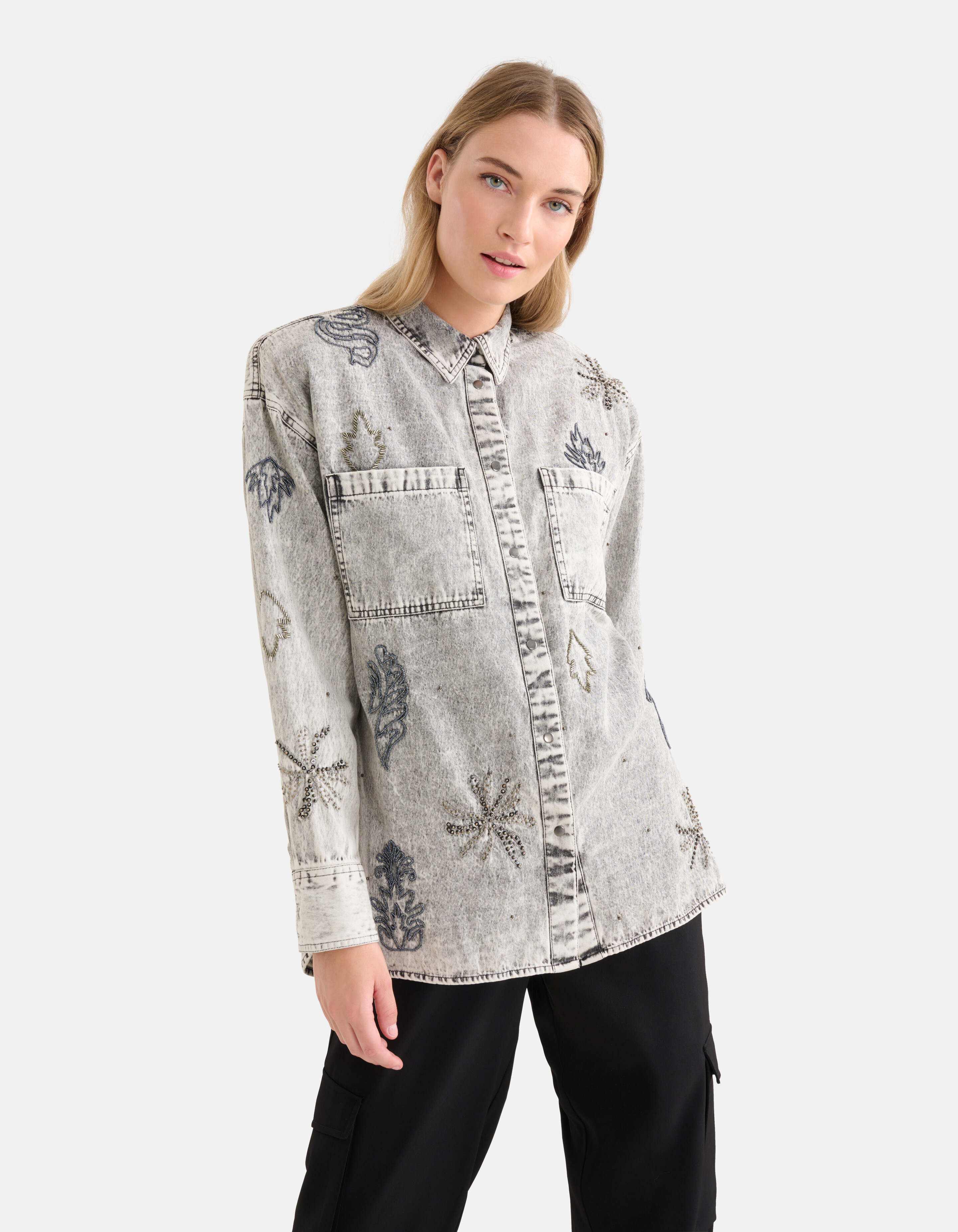 Verzierte Denim-Bluse Grau SHOEBY WOMEN