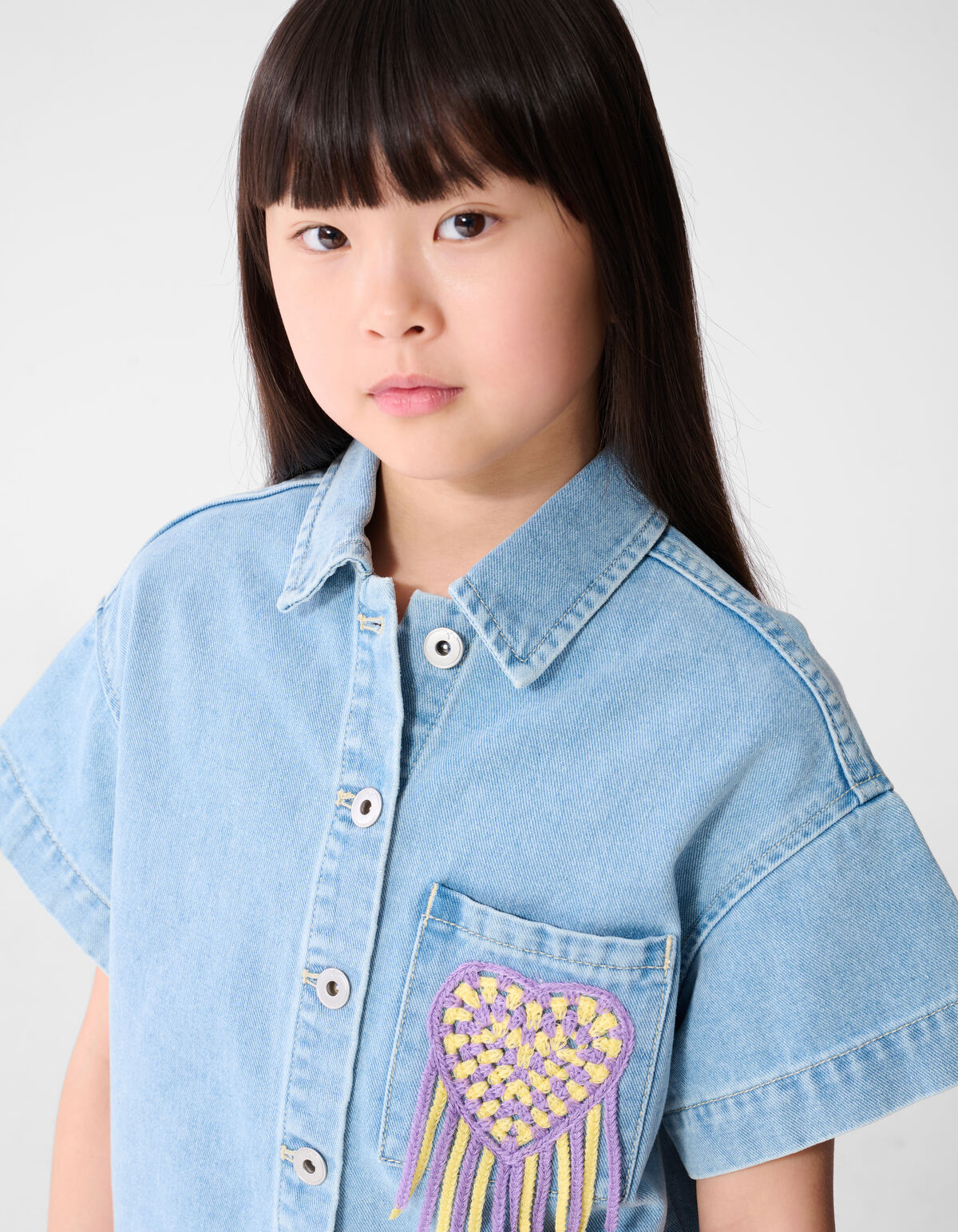 H&auml;kel-Jeansbluse Hellblau SHOEBY GIRLS